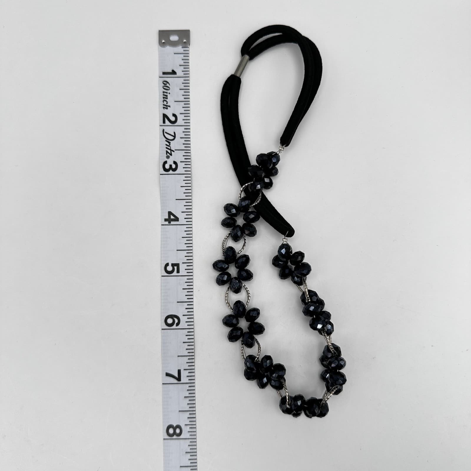 Vintage 90s Black Floral Beaded Necklace Cluster Silver Tone Women's Jewelry - Thumbnail 12