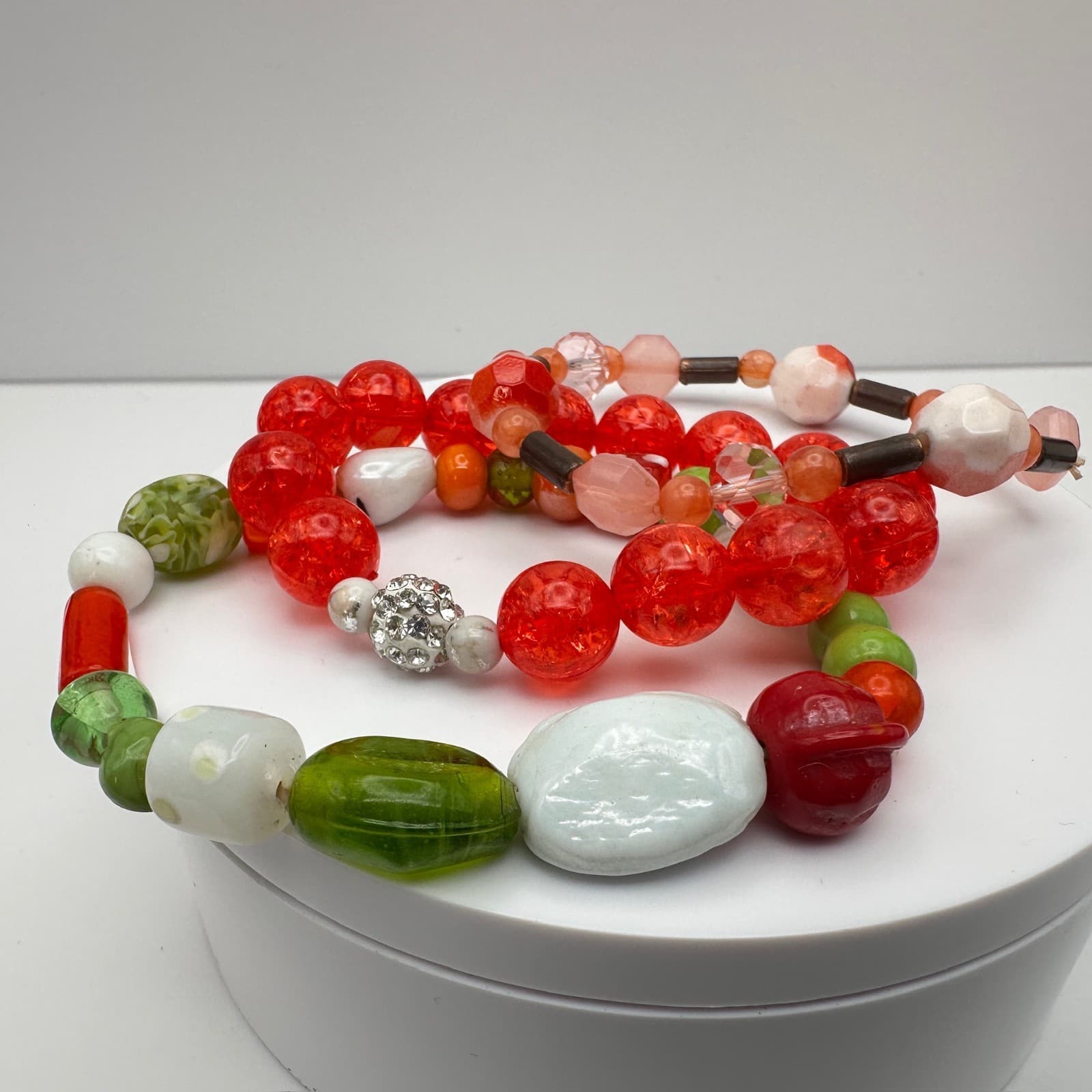 Vintage 90s Beaded Stretch Bracelets Set Glass Acrylic Women's Jewelry - Thumbnail 2