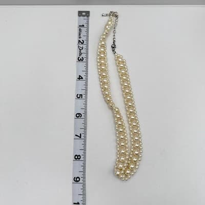 Vintage 80s Cream Faux Pearl Necklace Gold Tone Triple Strand Women's Jewelry - Thumbnail 11