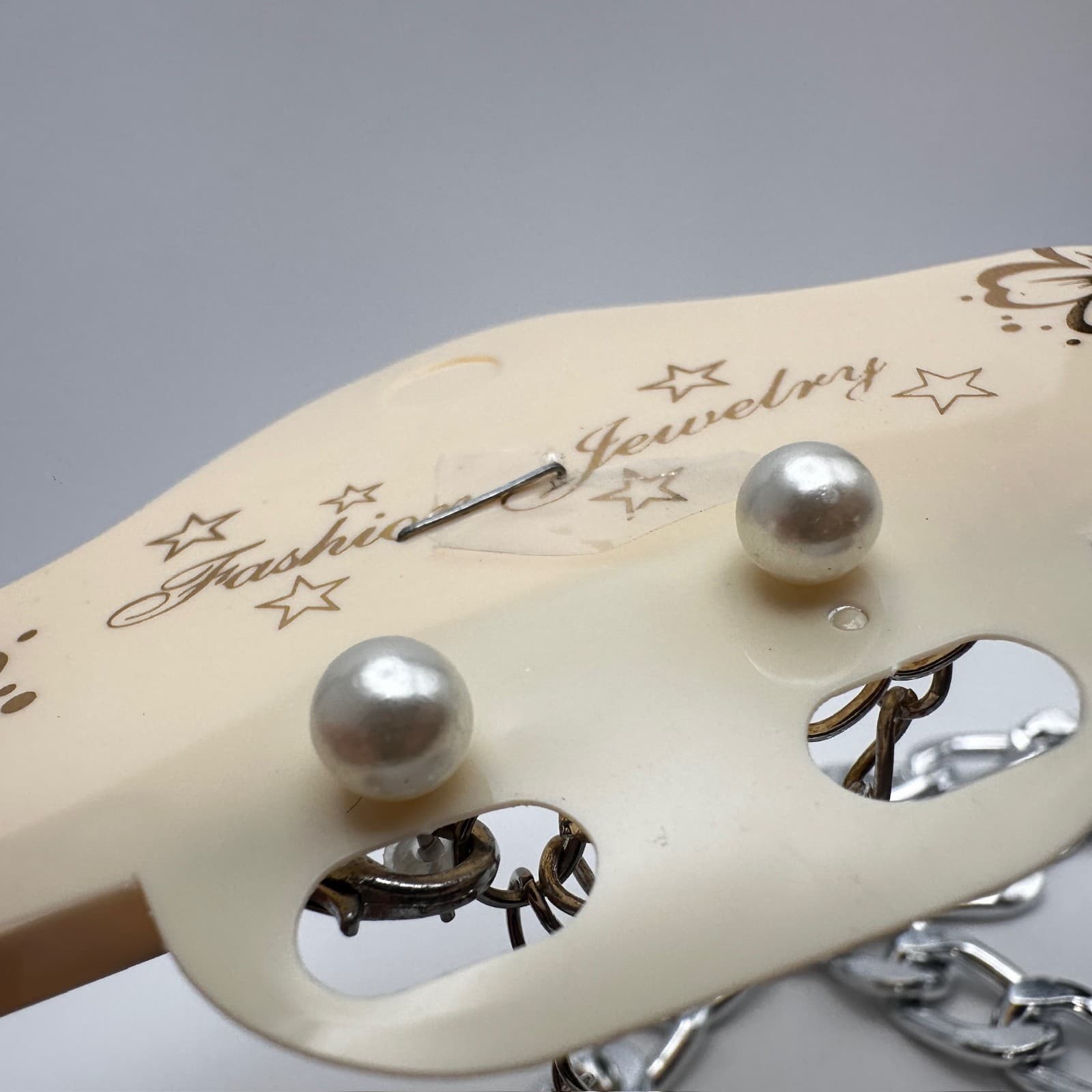 Vintage 90s Silver Tone Double Layer Curb Chain Necklace & Pearl Earrings Set - Thumbnail 9