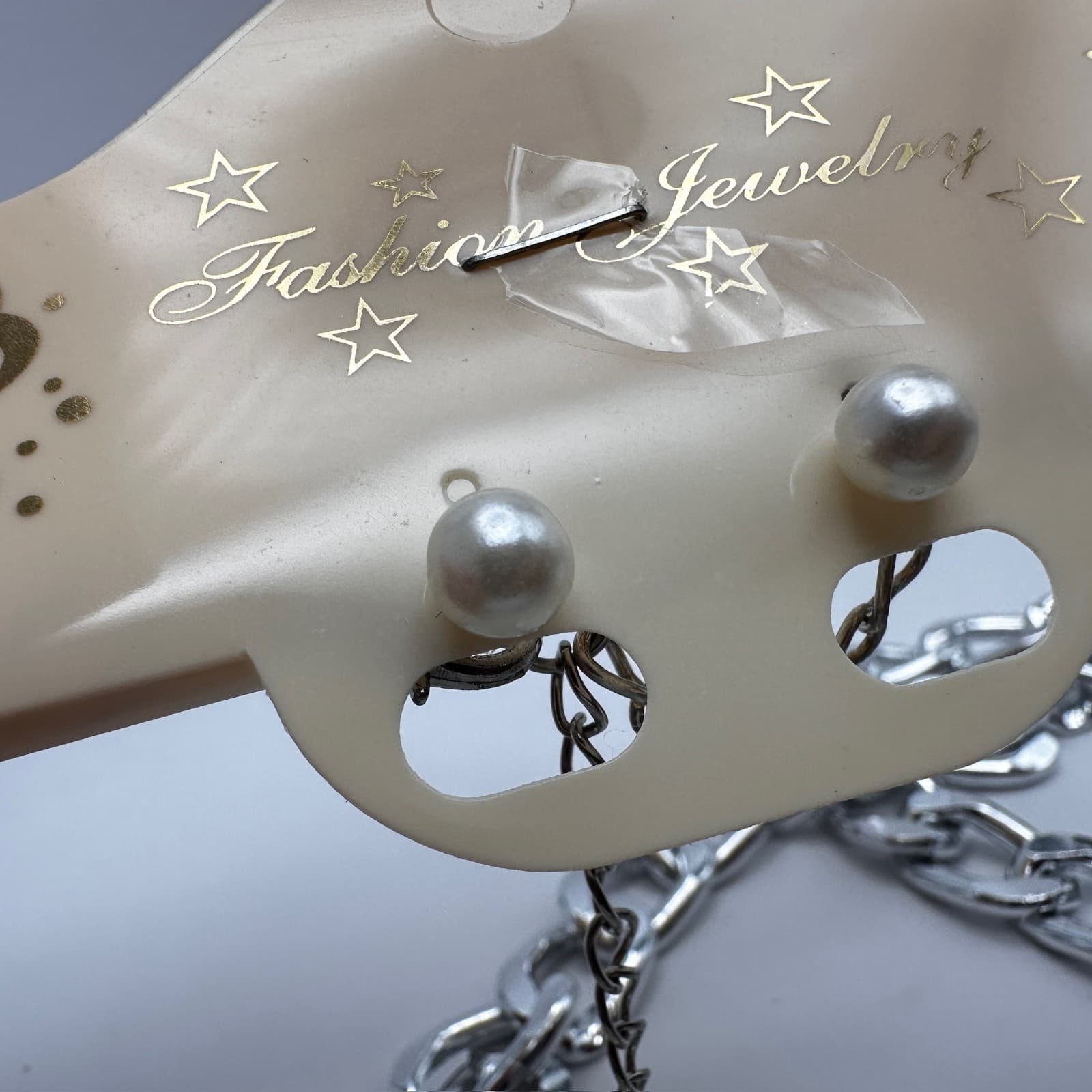 Vintage 90s Silver Tone Double Layer Curb Chain Necklace & Pearl Earrings Set - Thumbnail 10