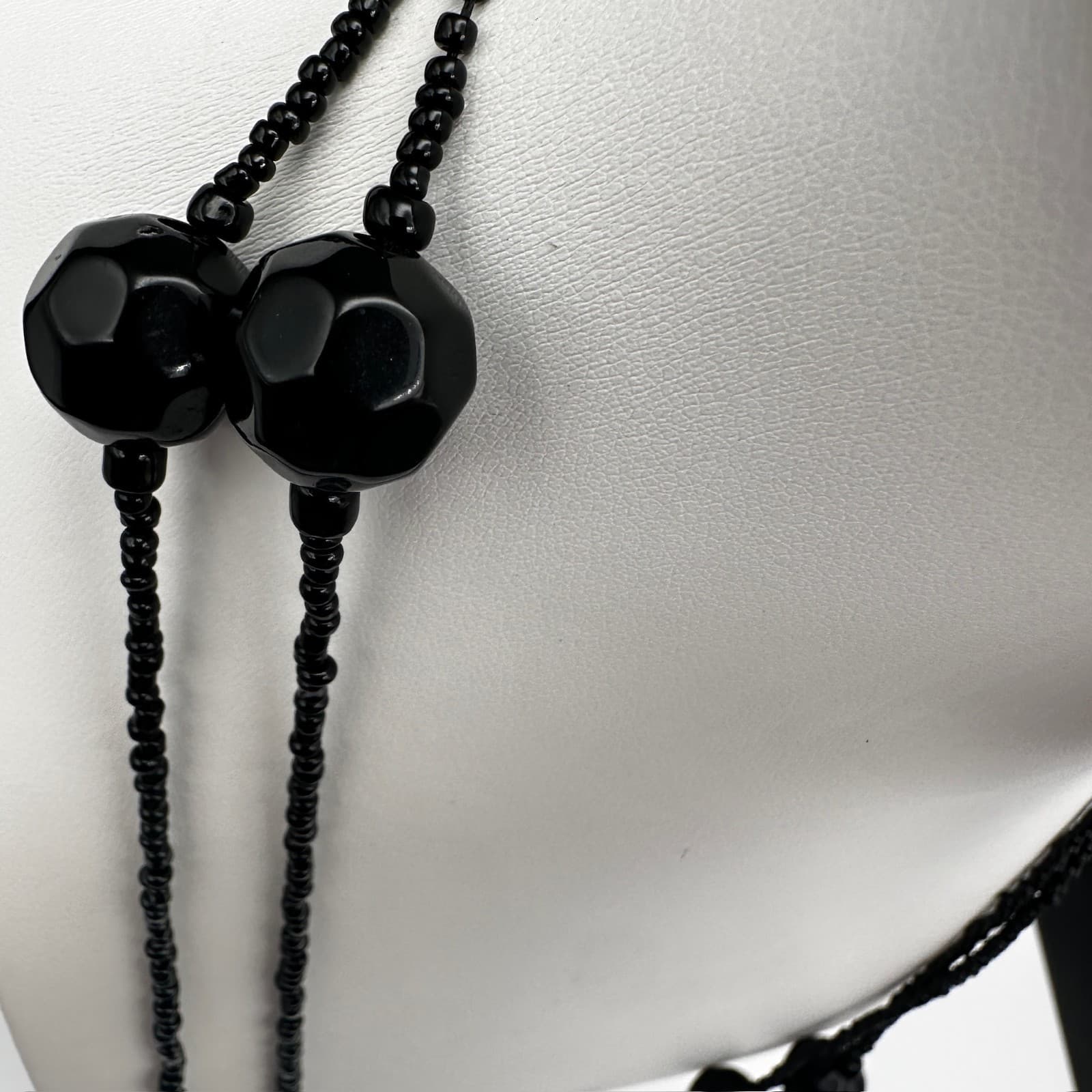 Vintage 90s Black Beaded Double Strand Necklace Set Chunky Boho Women's Jewelry - Thumbnail 11