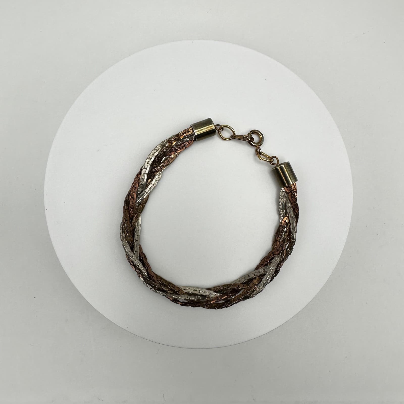 Vintage 90s Multi Strand Braided Chain Bracelet Mixed Tone Women's Jewelry - Thumbnail 2