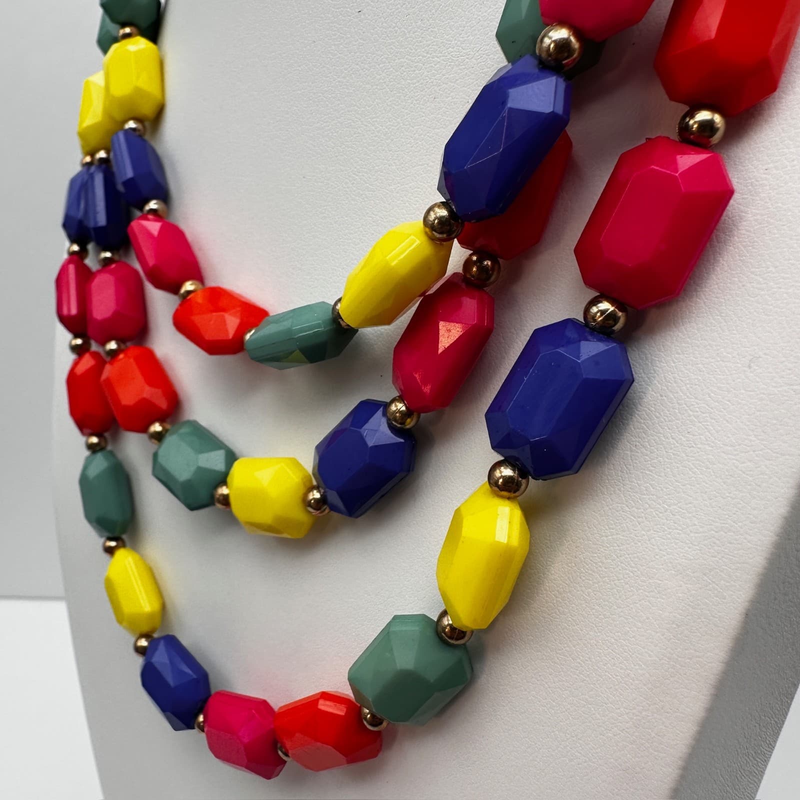 VTG 80s 90s Multicolor Geometric Resin Bead Necklace Gold Tone Women's Jewelry - Thumbnail 10