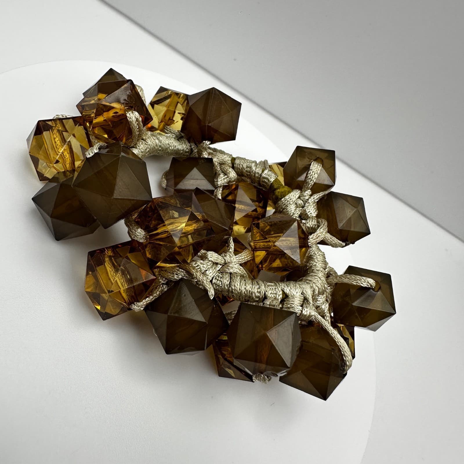 Vintage 90s Chunky Brown Geometric Bead Bracelet Amber Tone Women's Jewelry - Thumbnail 2