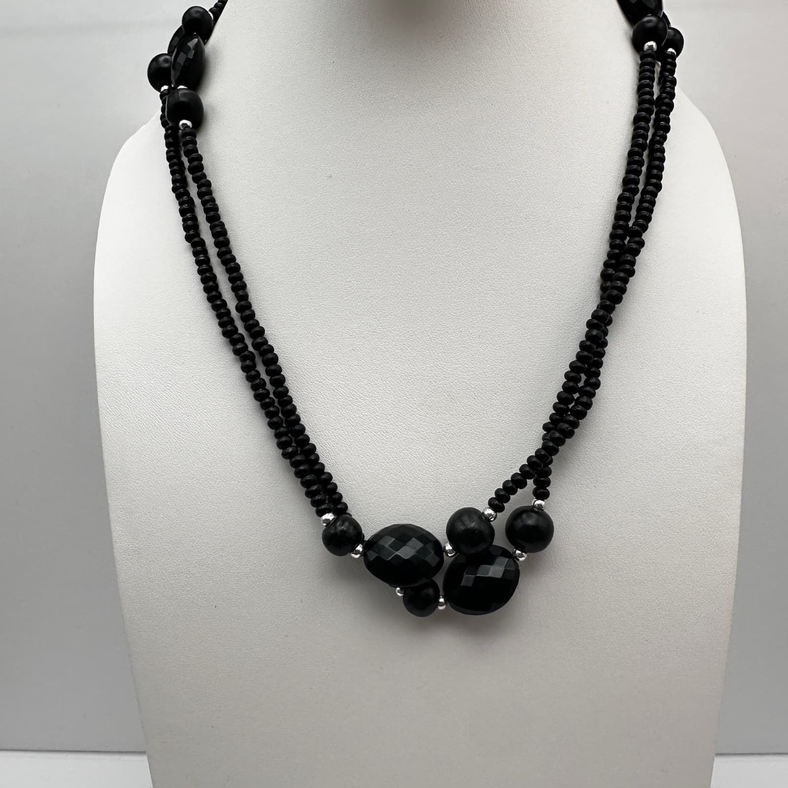 Vintage 90s Black Beaded Double Strand Necklace Set Chunky Boho Women's Jewelry - Image 1