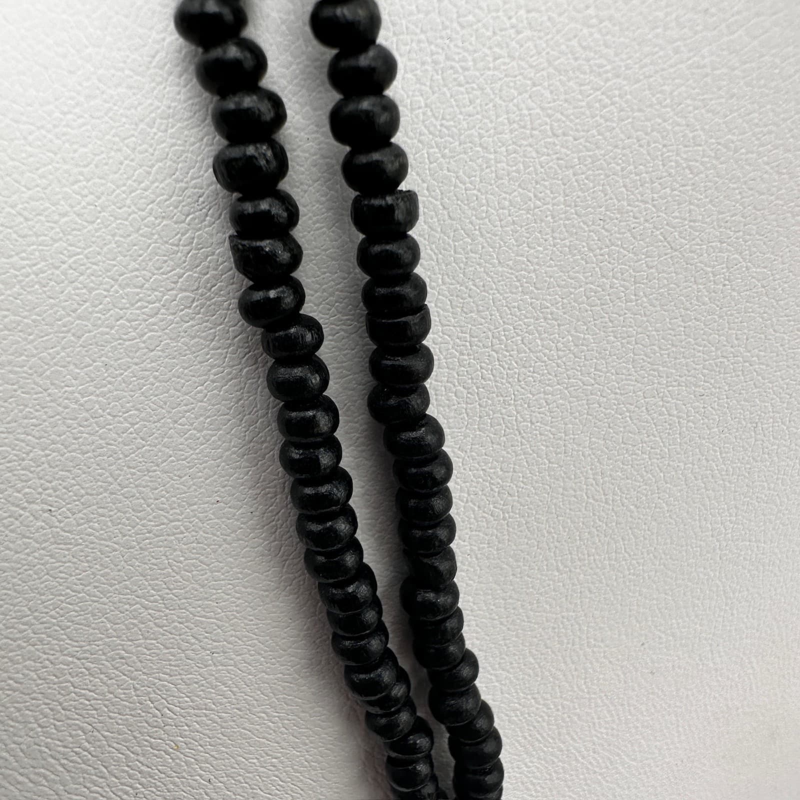 Vintage 90s Black Beaded Double Strand Necklace Set Chunky Boho Women's Jewelry - Thumbnail 6