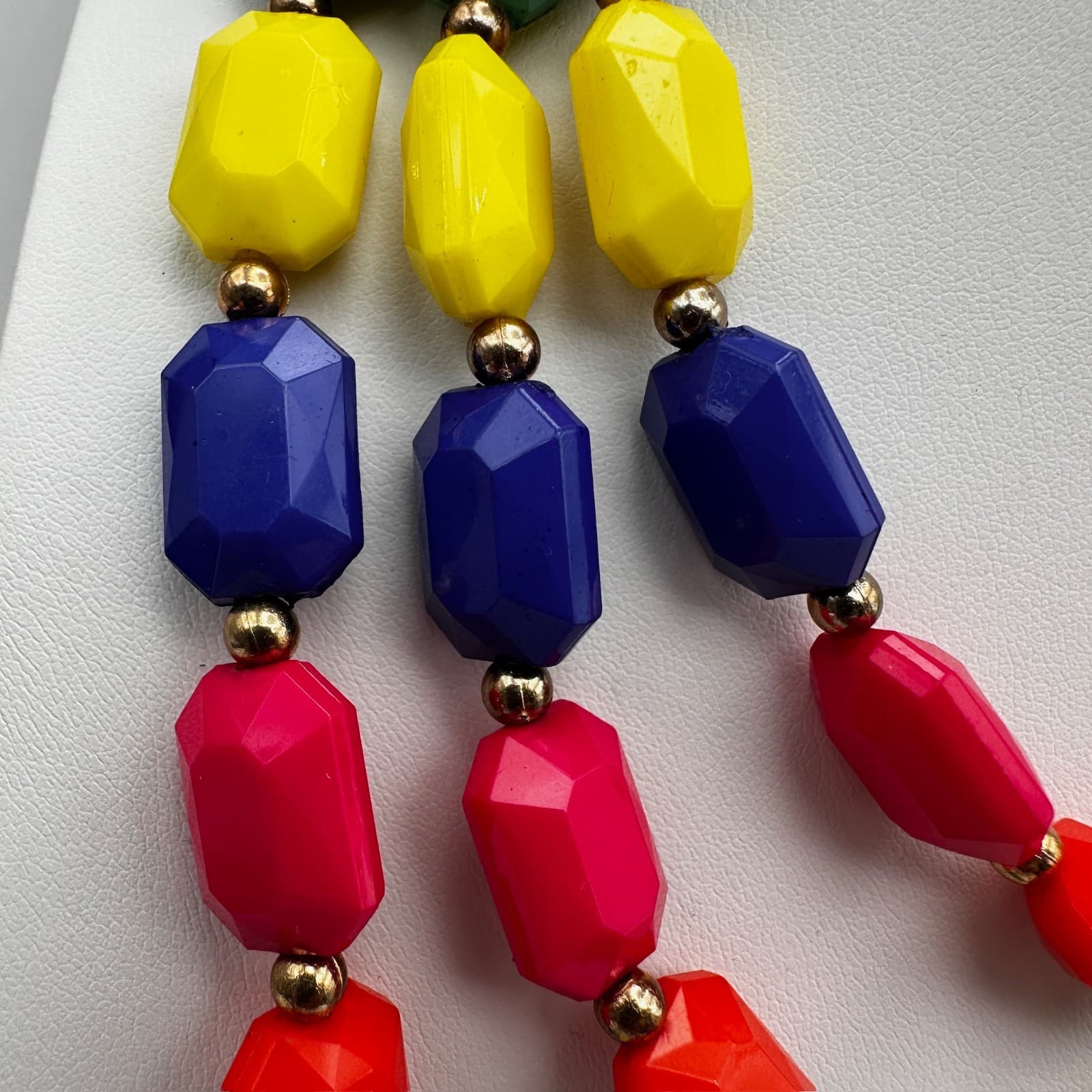 VTG 80s 90s Multicolor Geometric Resin Bead Necklace Gold Tone Women's Jewelry - Thumbnail 6