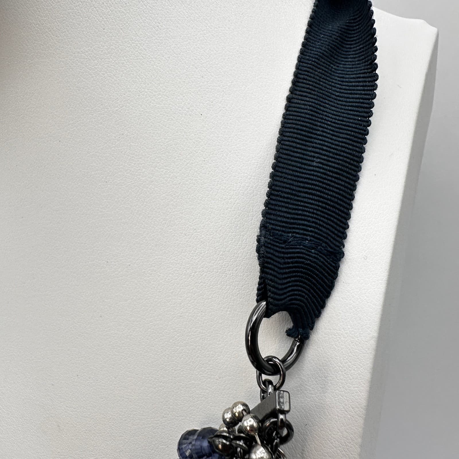 Vintage 90s Multi Strand Blue Beaded Ribbon Statement Necklace Women's Jewelry - Thumbnail 11