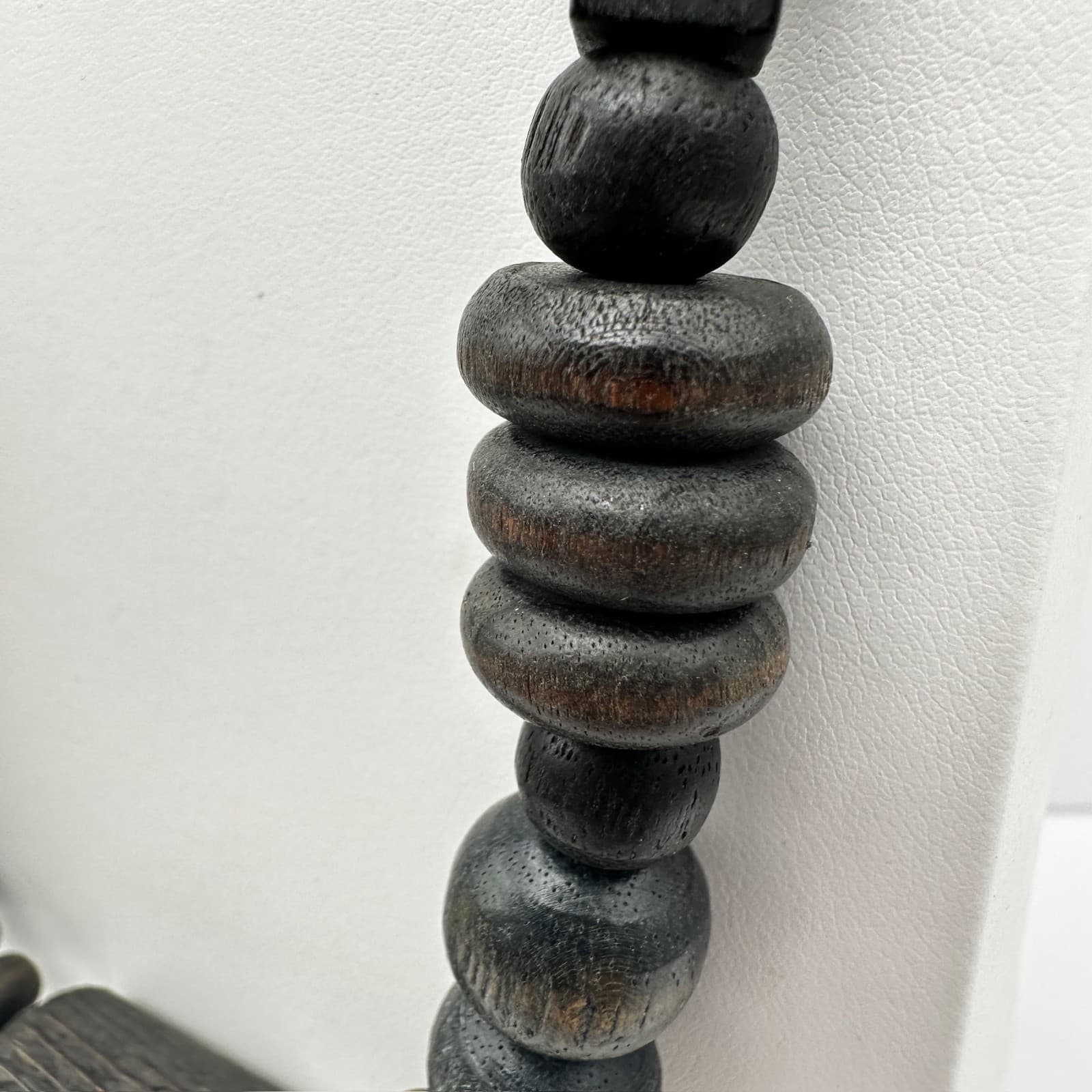 Vintage 90s Multi-Shape Black Wood Bead Necklace Women's Jewelry - Thumbnail 5