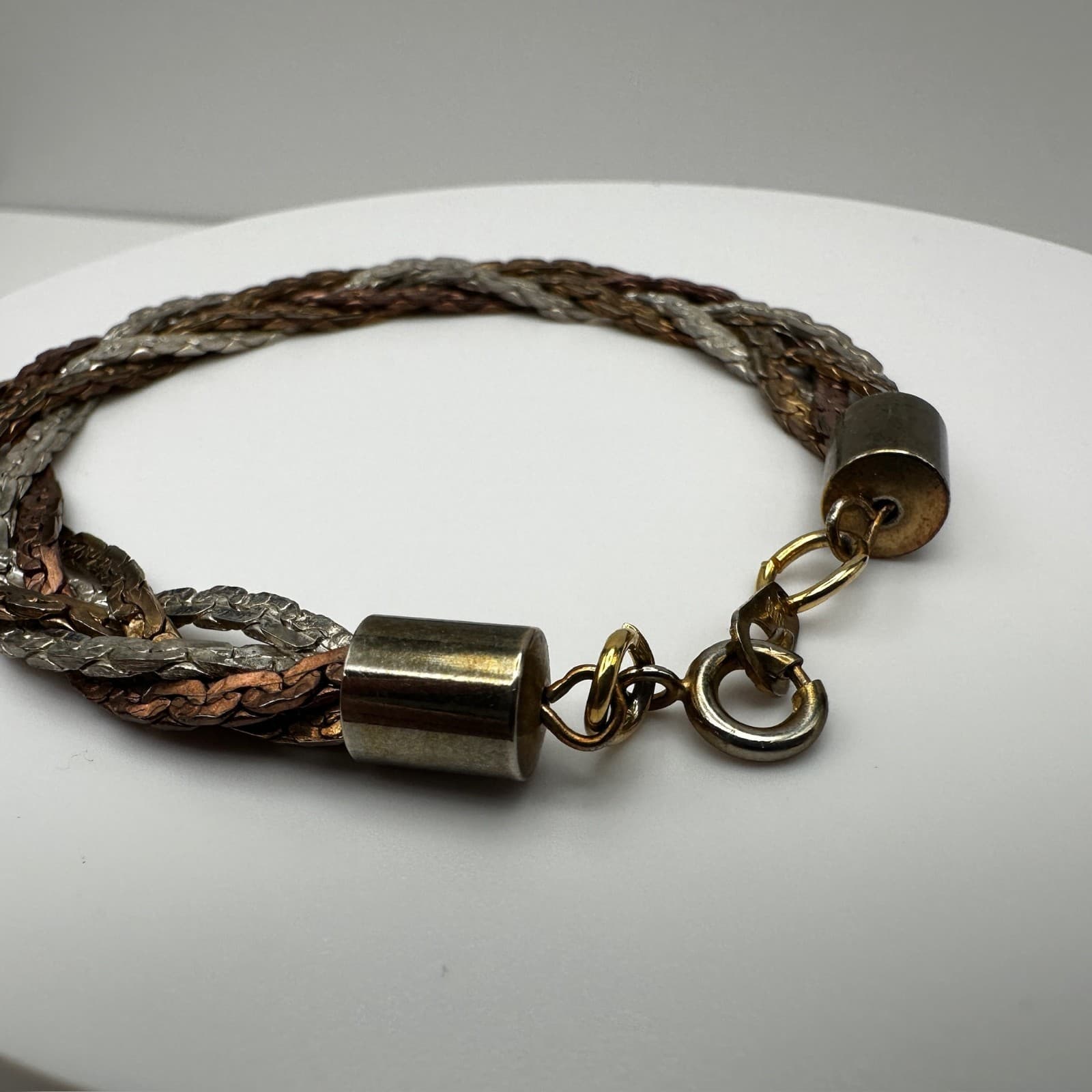 Vintage 90s Multi Strand Braided Chain Bracelet Mixed Tone Women's Jewelry - Thumbnail 5