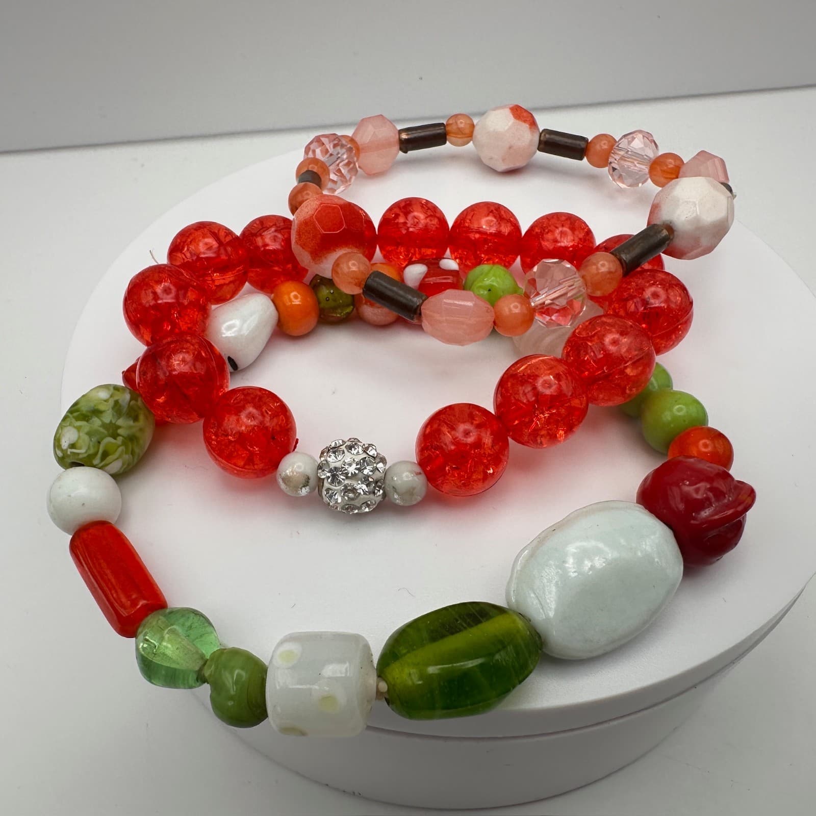 Vintage 90s Beaded Stretch Bracelets Set Glass Acrylic Women's Jewelry - Thumbnail 4