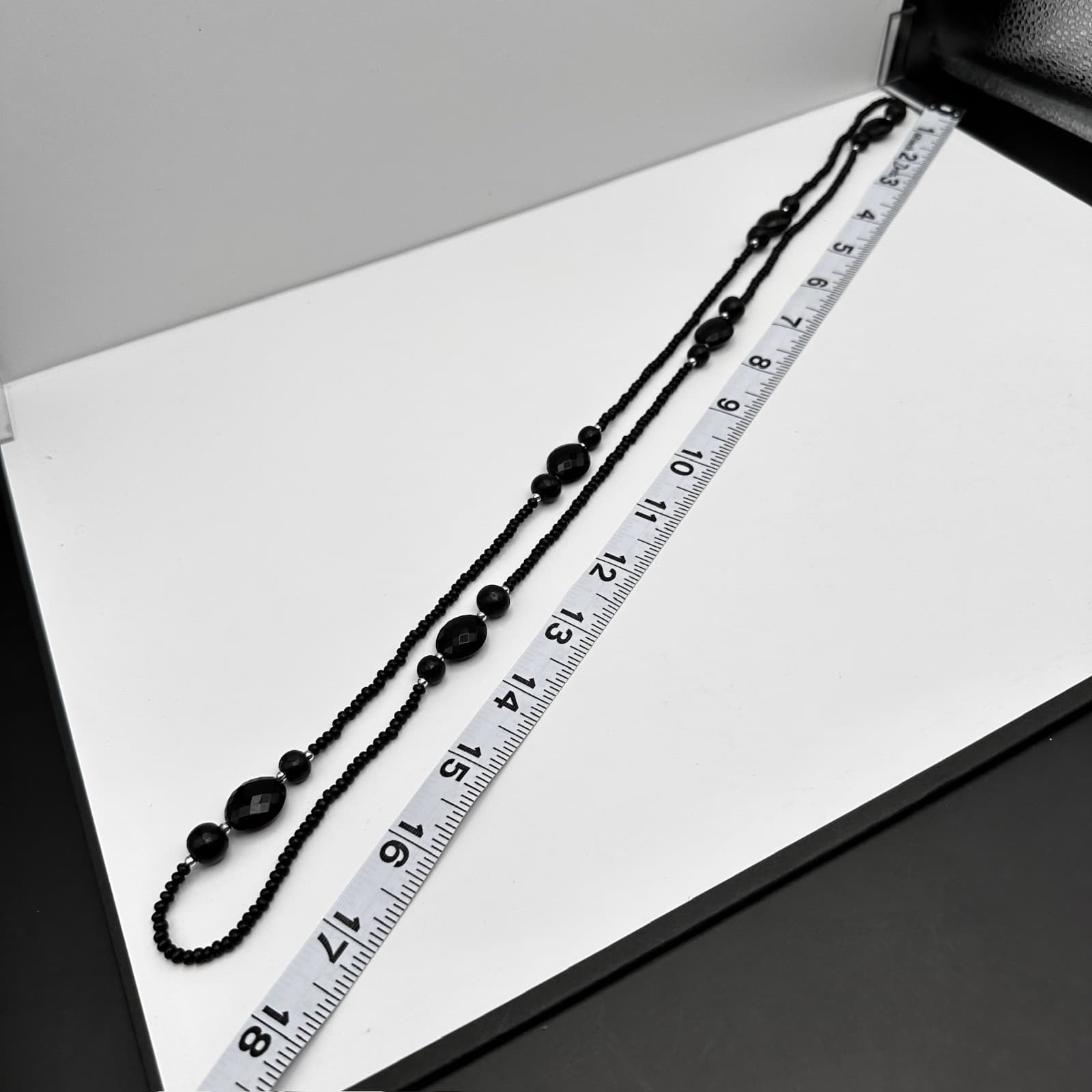 Vintage 90s Black Beaded Double Strand Necklace Set Chunky Boho Women's Jewelry - Thumbnail 13