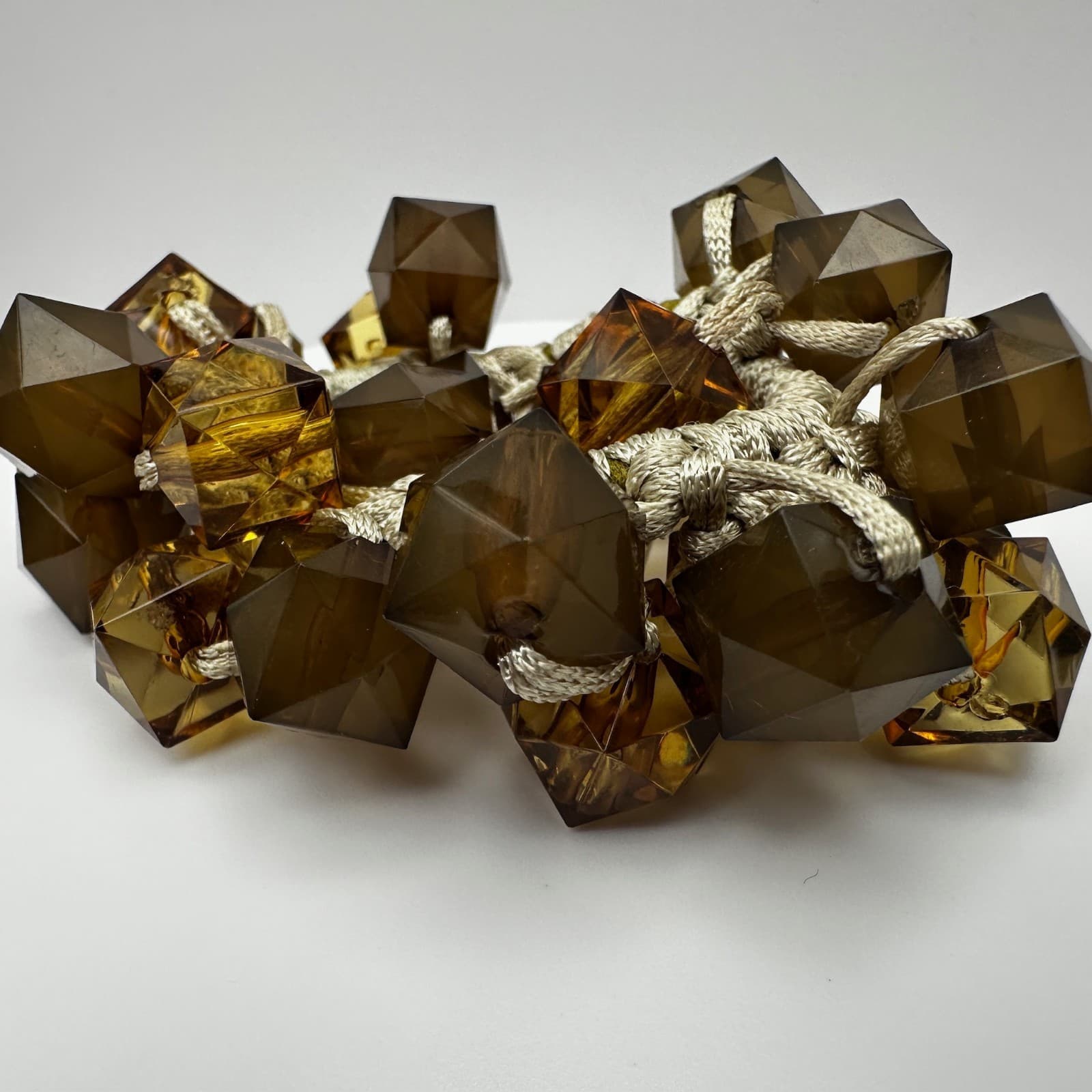 Vintage 90s Chunky Brown Geometric Bead Bracelet Amber Tone Women's Jewelry - Thumbnail 6