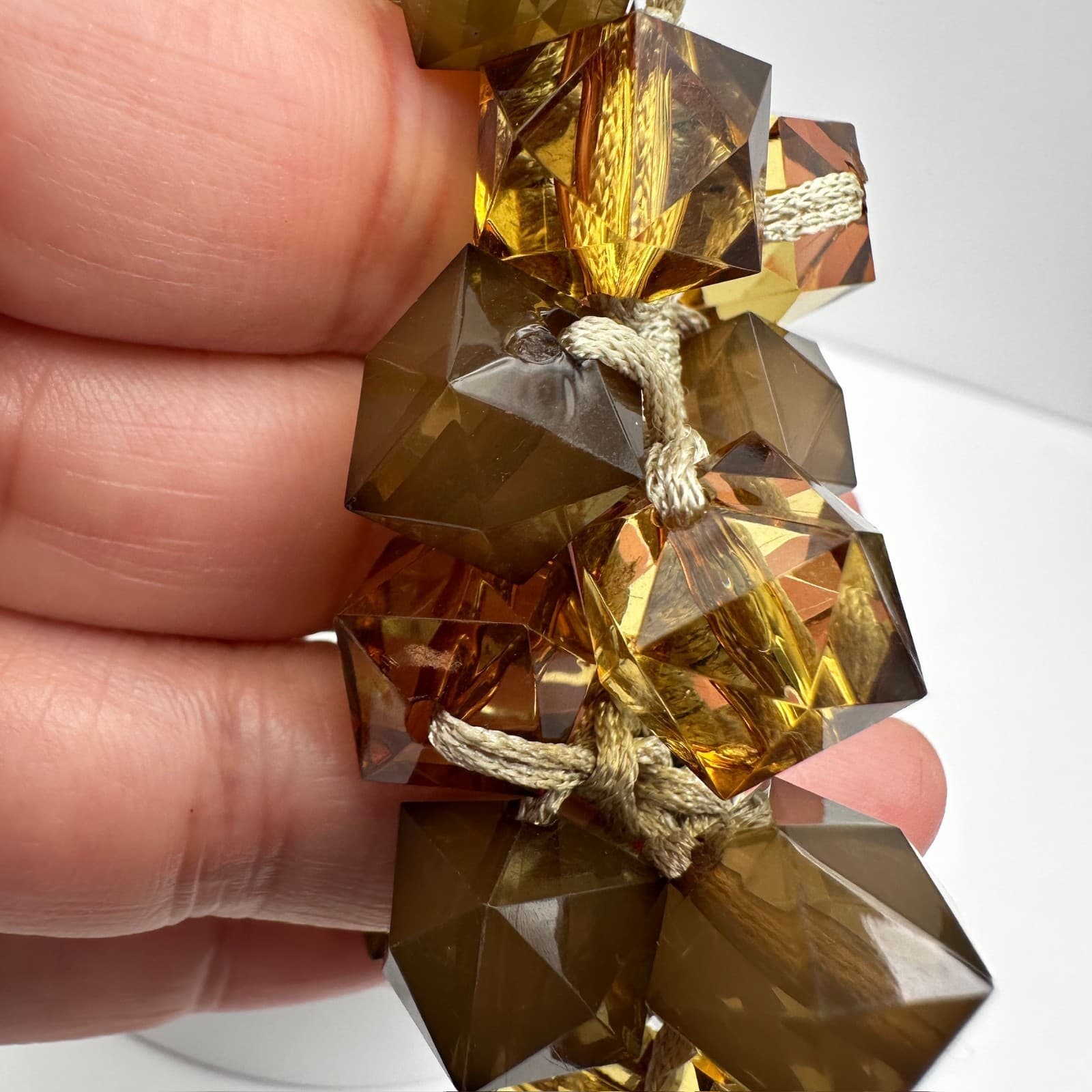 Vintage 90s Chunky Brown Geometric Bead Bracelet Amber Tone Women's Jewelry - Thumbnail 10