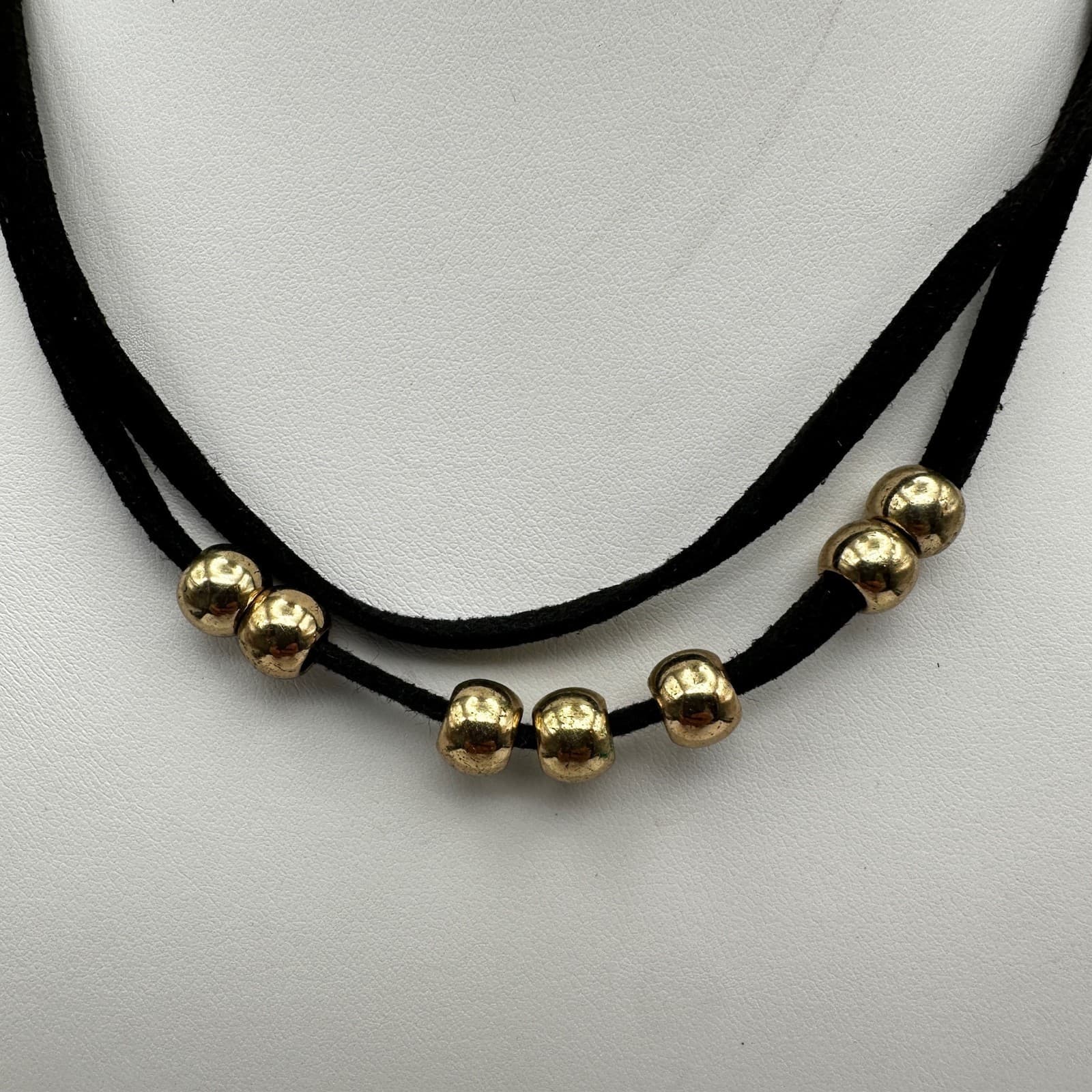 Vintage 90s Gold Tone Bead Double Cord Necklace Women's Jewelry - Thumbnail 2