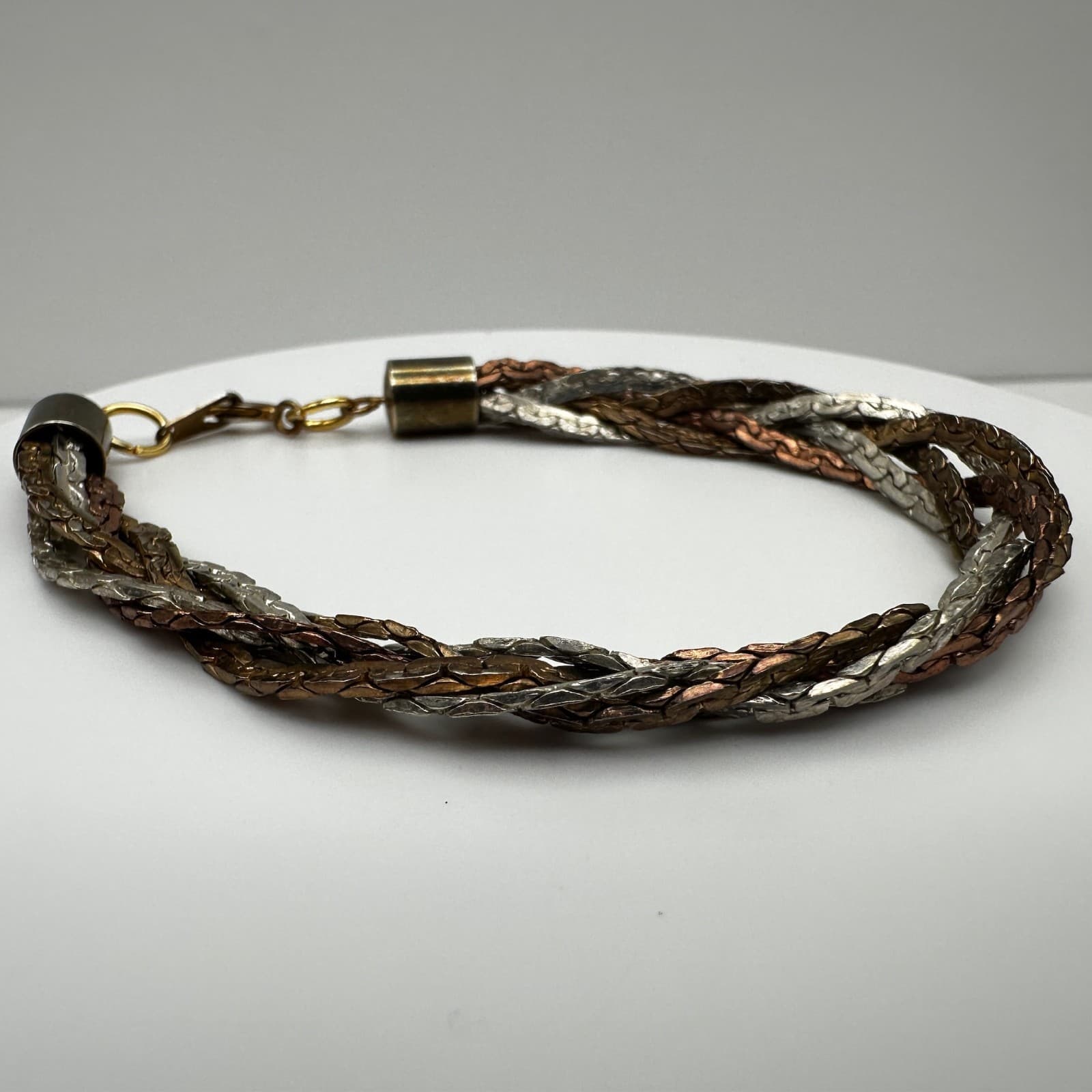 Vintage 90s Multi Strand Braided Chain Bracelet Mixed Tone Women's Jewelry - Thumbnail 3