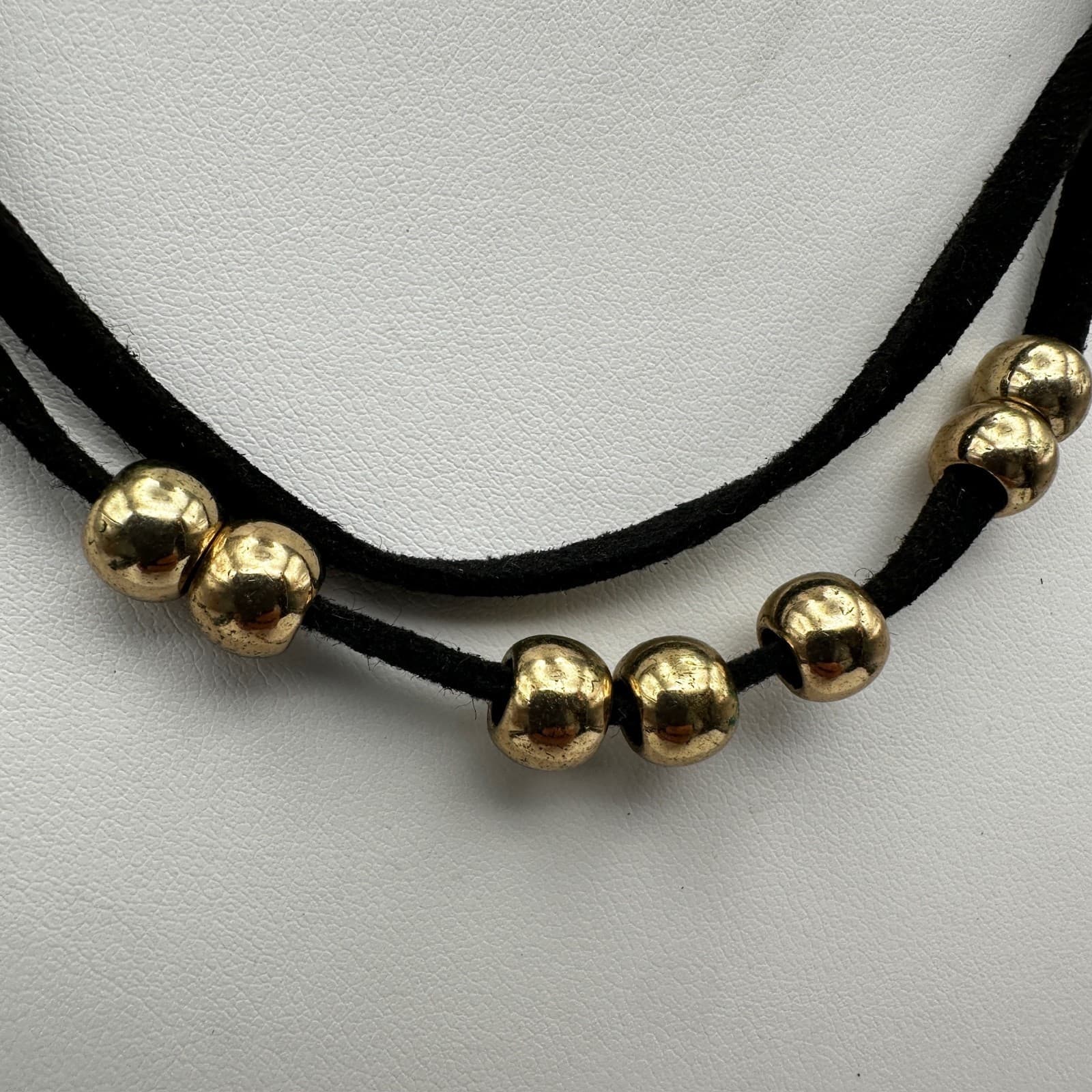 Vintage 90s Gold Tone Bead Double Cord Necklace Women's Jewelry - Thumbnail 3