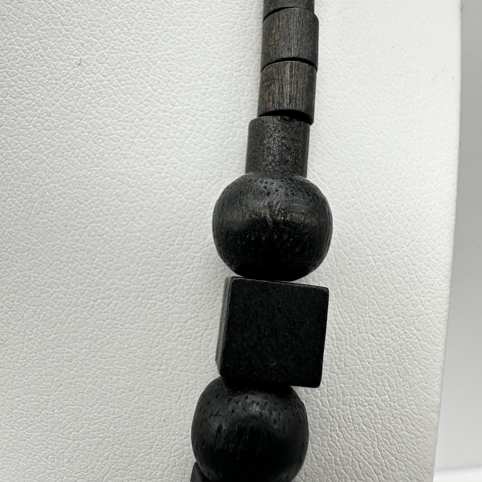 Vintage 90s Multi-Shape Black Wood Bead Necklace Women's Jewelry - Thumbnail 9