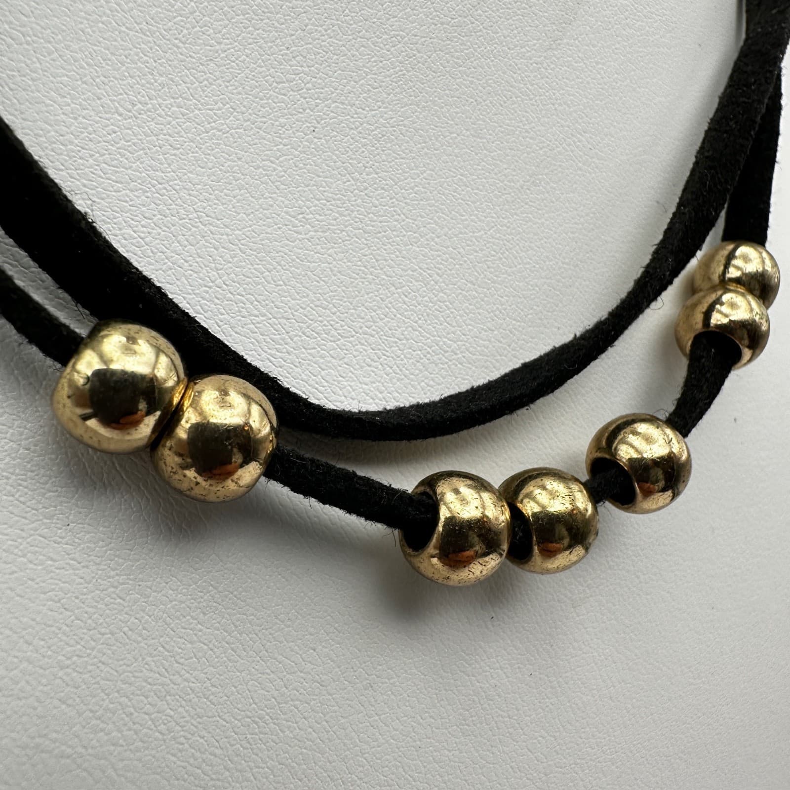 Vintage 90s Gold Tone Bead Double Cord Necklace Women's Jewelry - Thumbnail 4