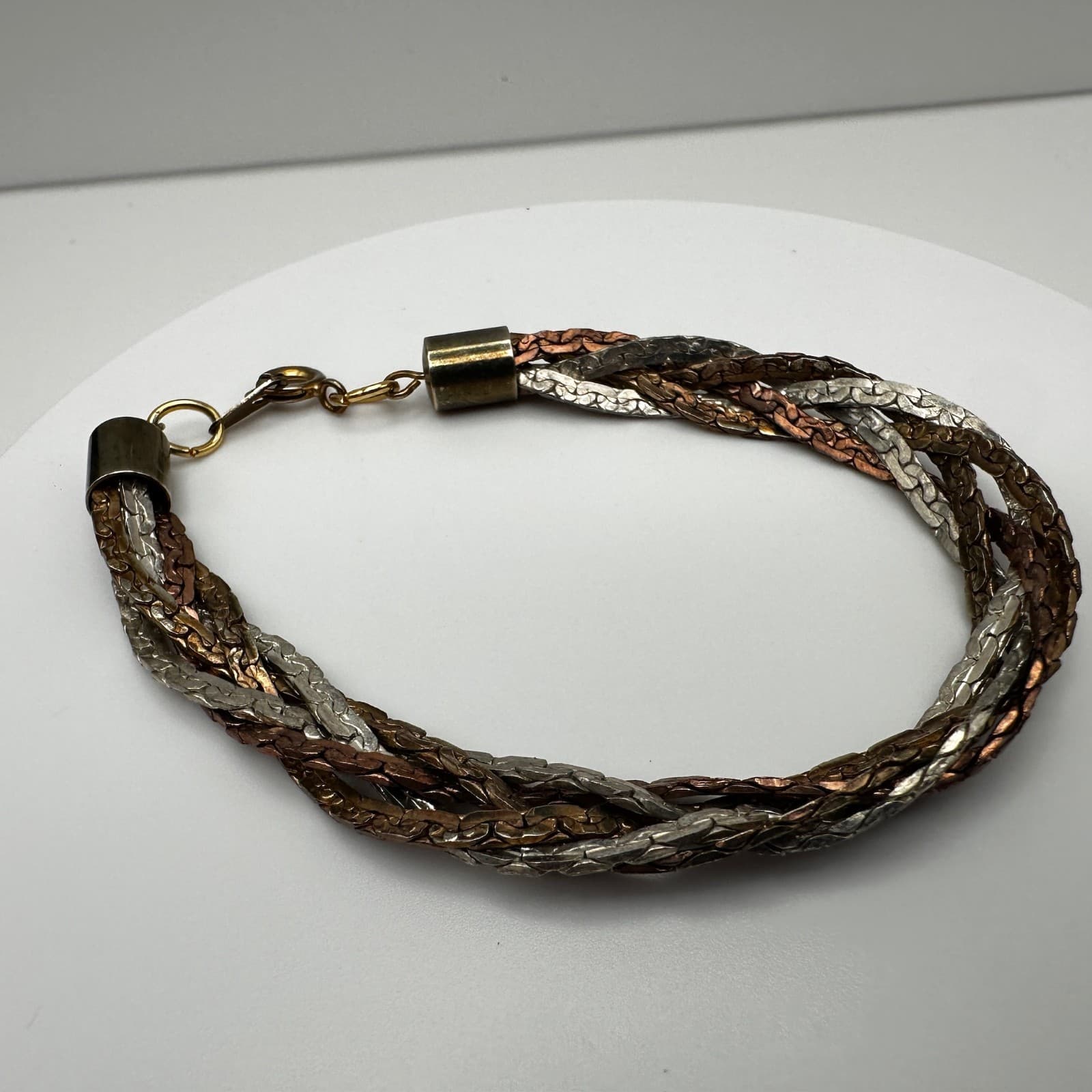 Vintage 90s Multi Strand Braided Chain Bracelet Mixed Tone Women's Jewelry - Thumbnail 4