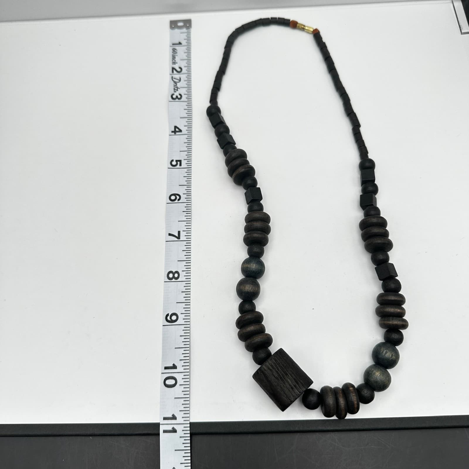 Vintage 90s Multi-Shape Black Wood Bead Necklace Women's Jewelry - Thumbnail 11