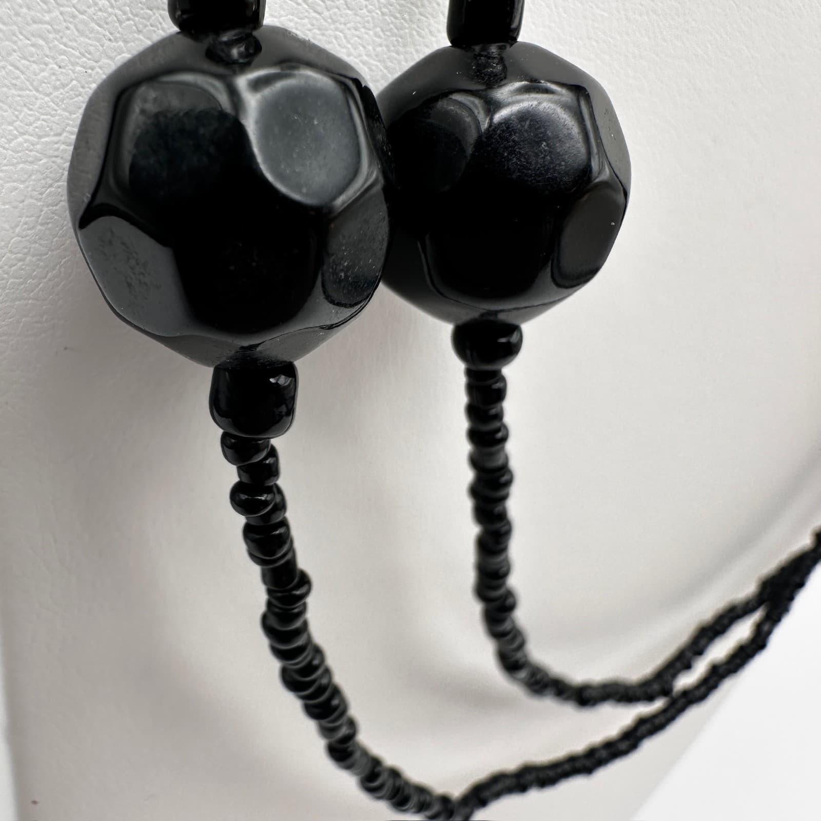 Vintage 90s Black Beaded Double Strand Necklace Set Chunky Boho Women's Jewelry - Thumbnail 10