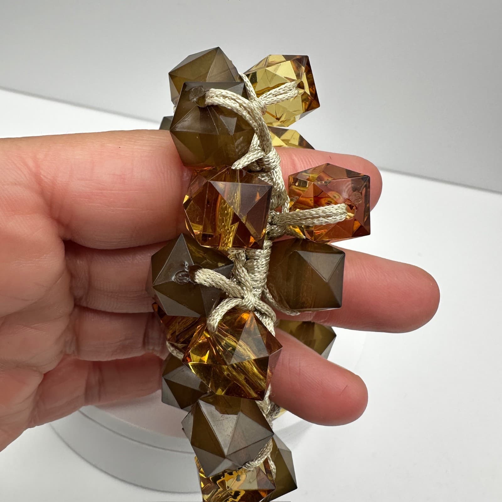 Vintage 90s Chunky Brown Geometric Bead Bracelet Amber Tone Women's Jewelry - Thumbnail 9
