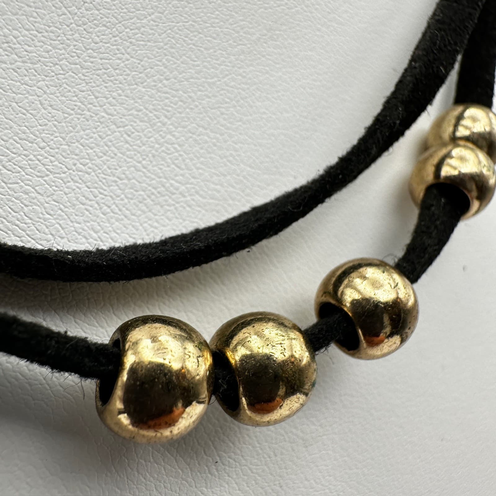 Vintage 90s Gold Tone Bead Double Cord Necklace Women's Jewelry - Thumbnail 6