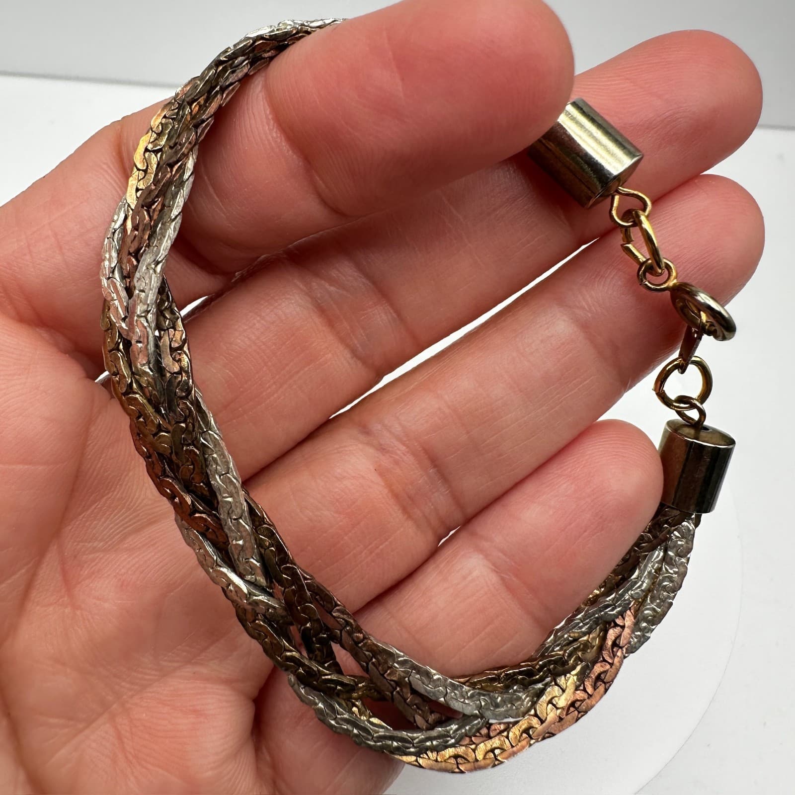 Vintage 90s Multi Strand Braided Chain Bracelet Mixed Tone Women's Jewelry - Thumbnail 12