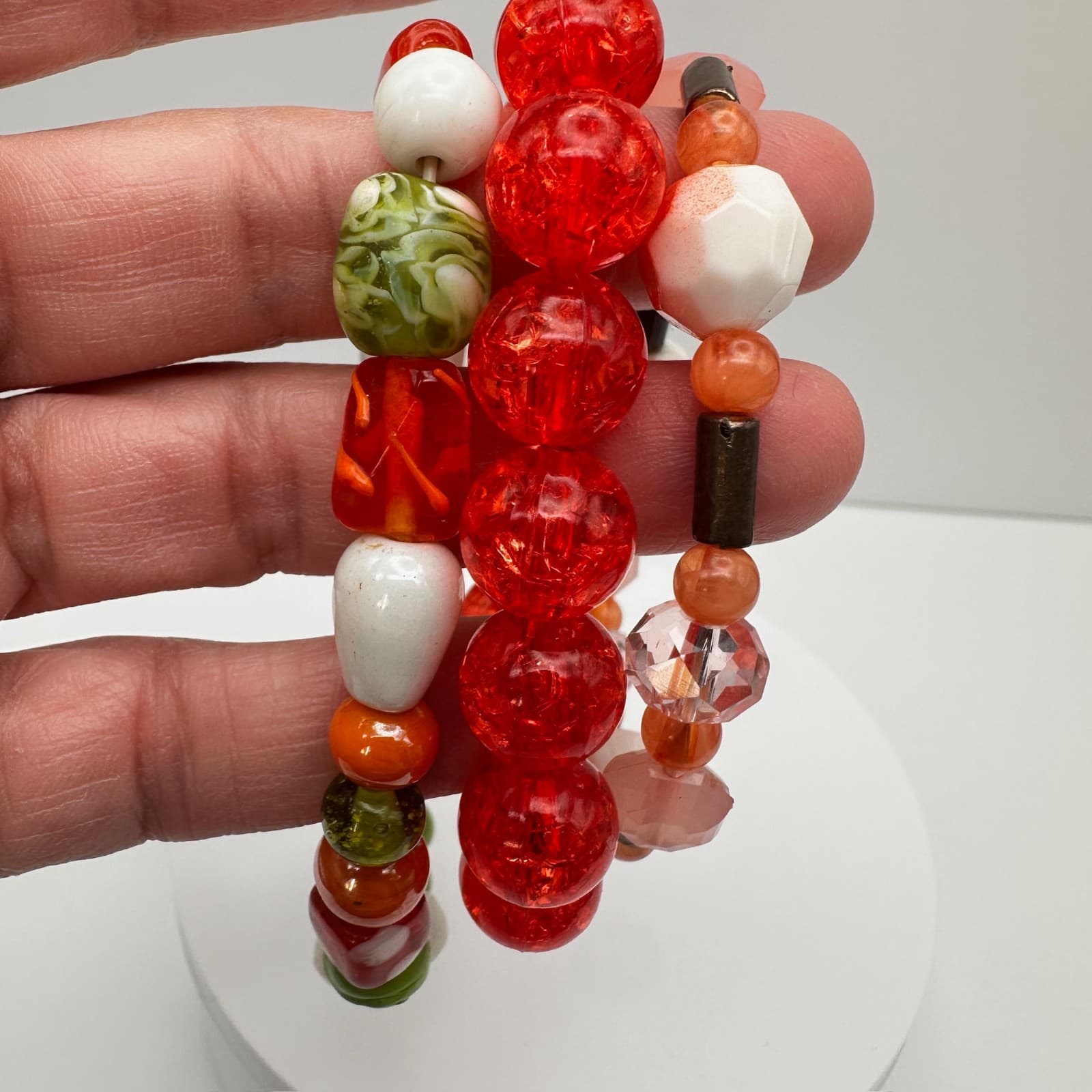 Vintage 90s Beaded Stretch Bracelets Set Glass Acrylic Women's Jewelry - Thumbnail 14