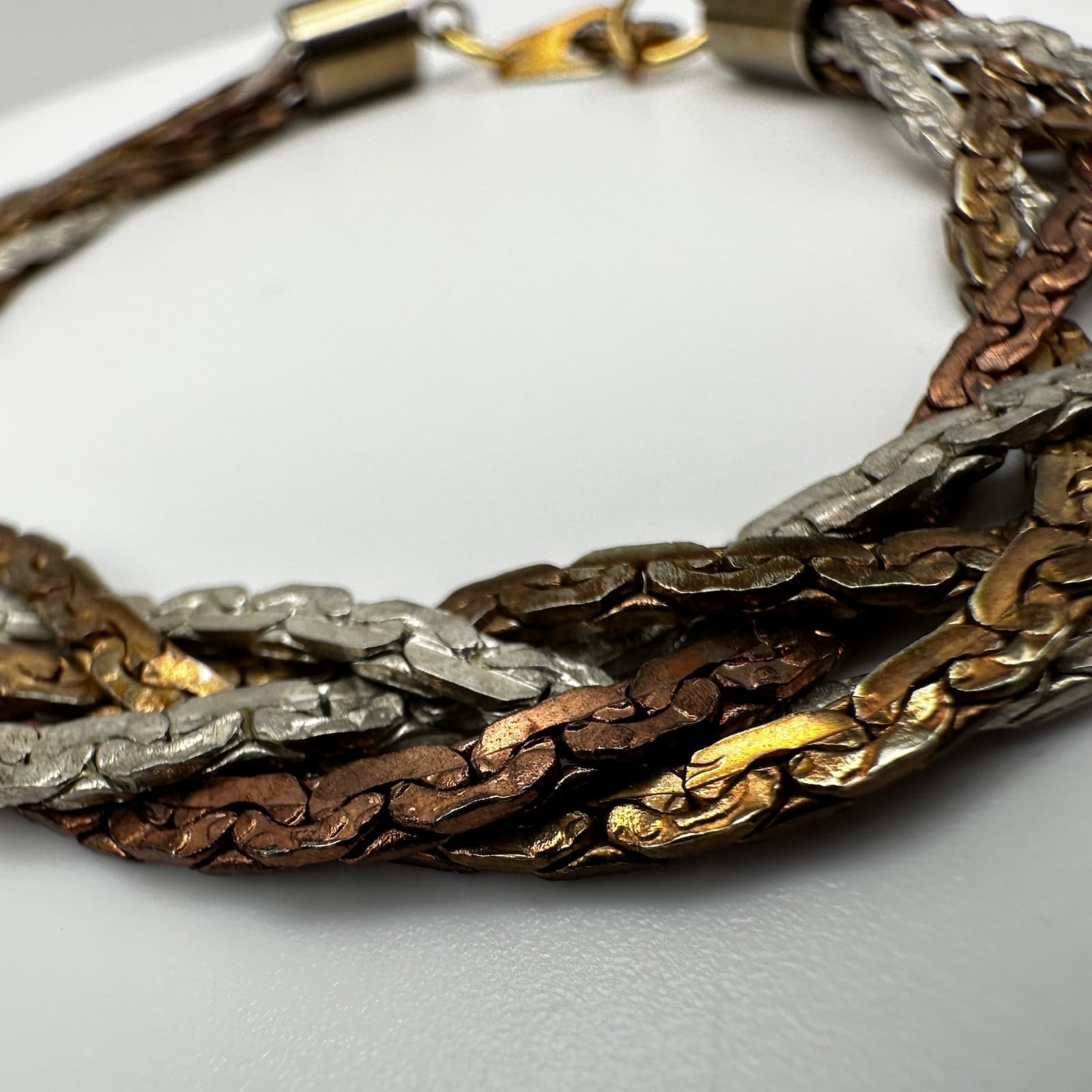 Vintage 90s Multi Strand Braided Chain Bracelet Mixed Tone Women's Jewelry - Thumbnail 10