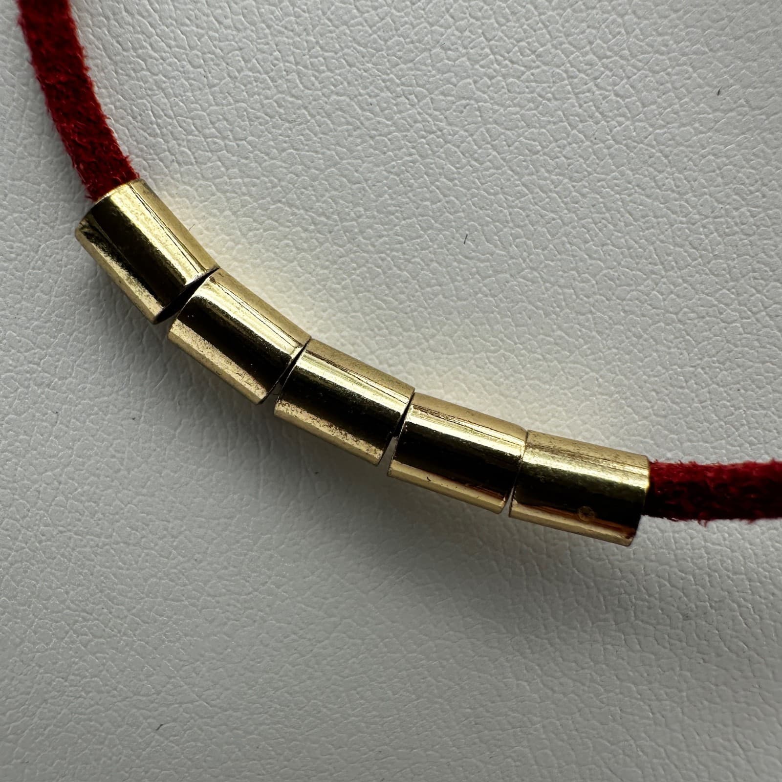Vintage etc! 90s Red Suede Tube Bead Layered Necklace Gold Tone Women's Jewelry - Thumbnail 5