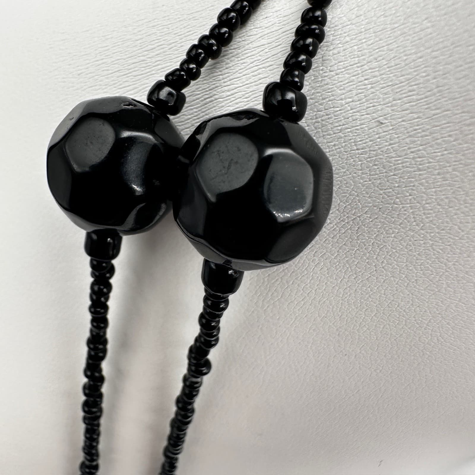 Vintage 90s Black Beaded Double Strand Necklace Set Chunky Boho Women's Jewelry - Thumbnail 12