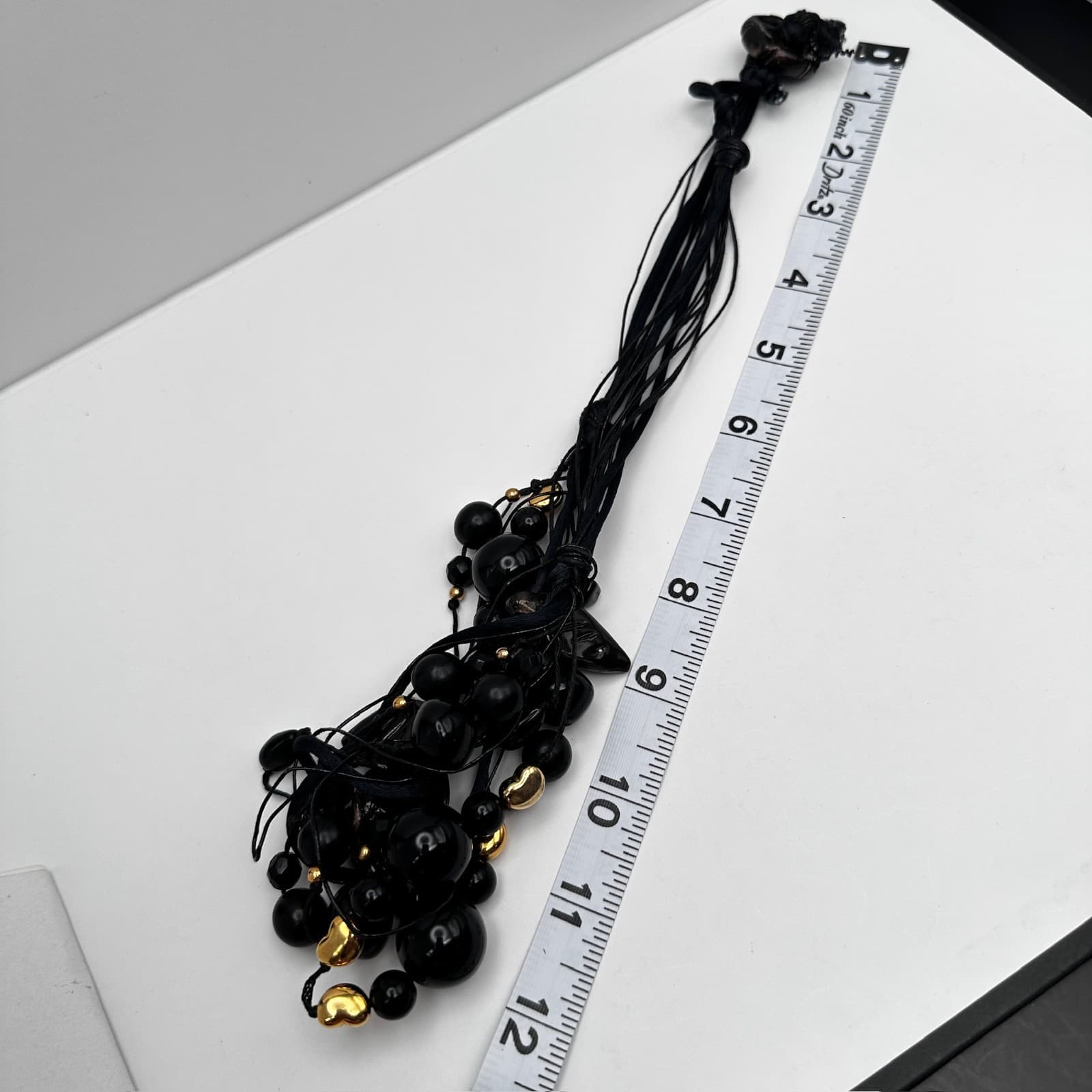 Vintage 90s Black Multi Strand Cluster Necklace Gold Tone Women's Jewelry - Thumbnail 12