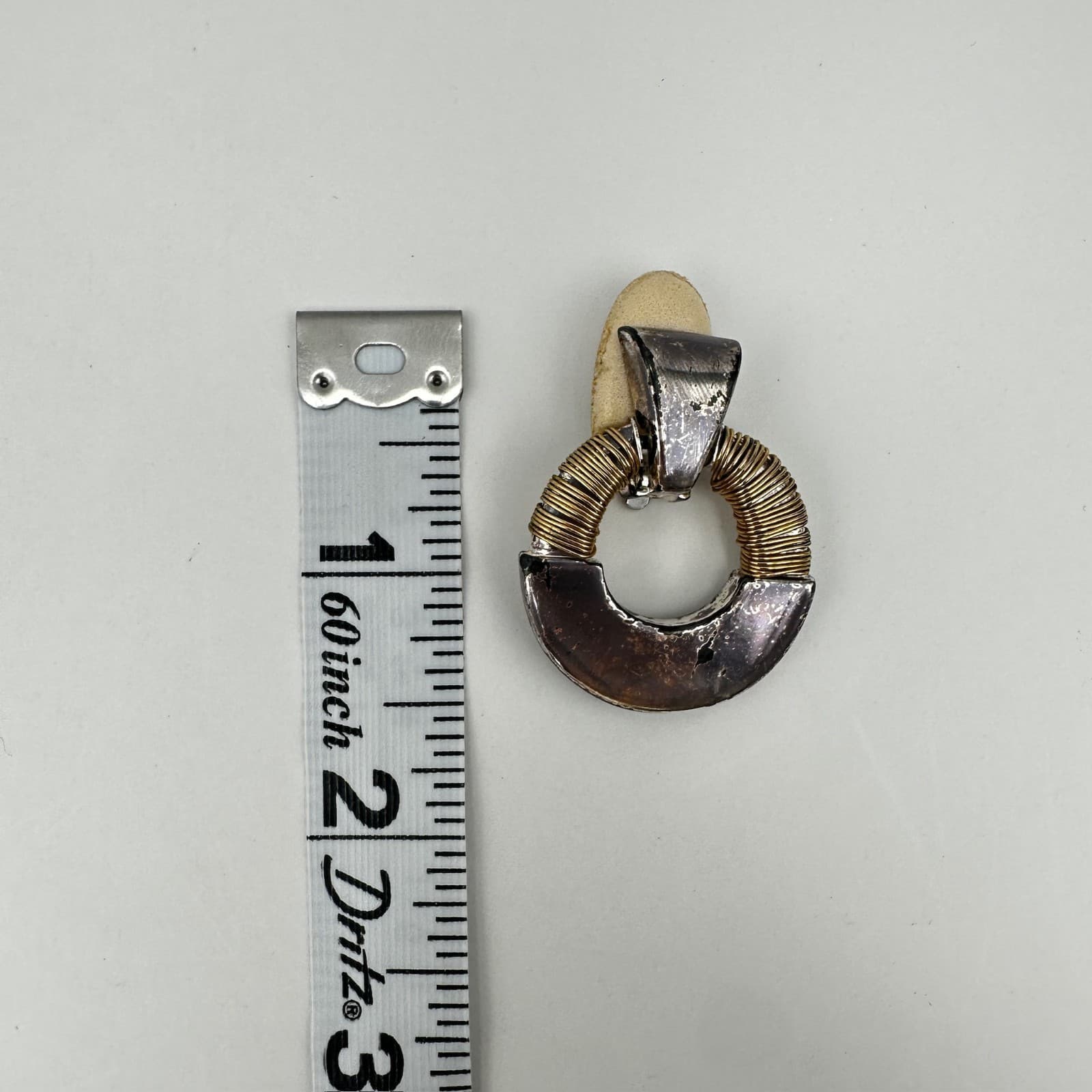 Vintage 80s Two Tone Door Knocker Clip On Earrings Wire Wrapped Women's Jewelry - Thumbnail 12