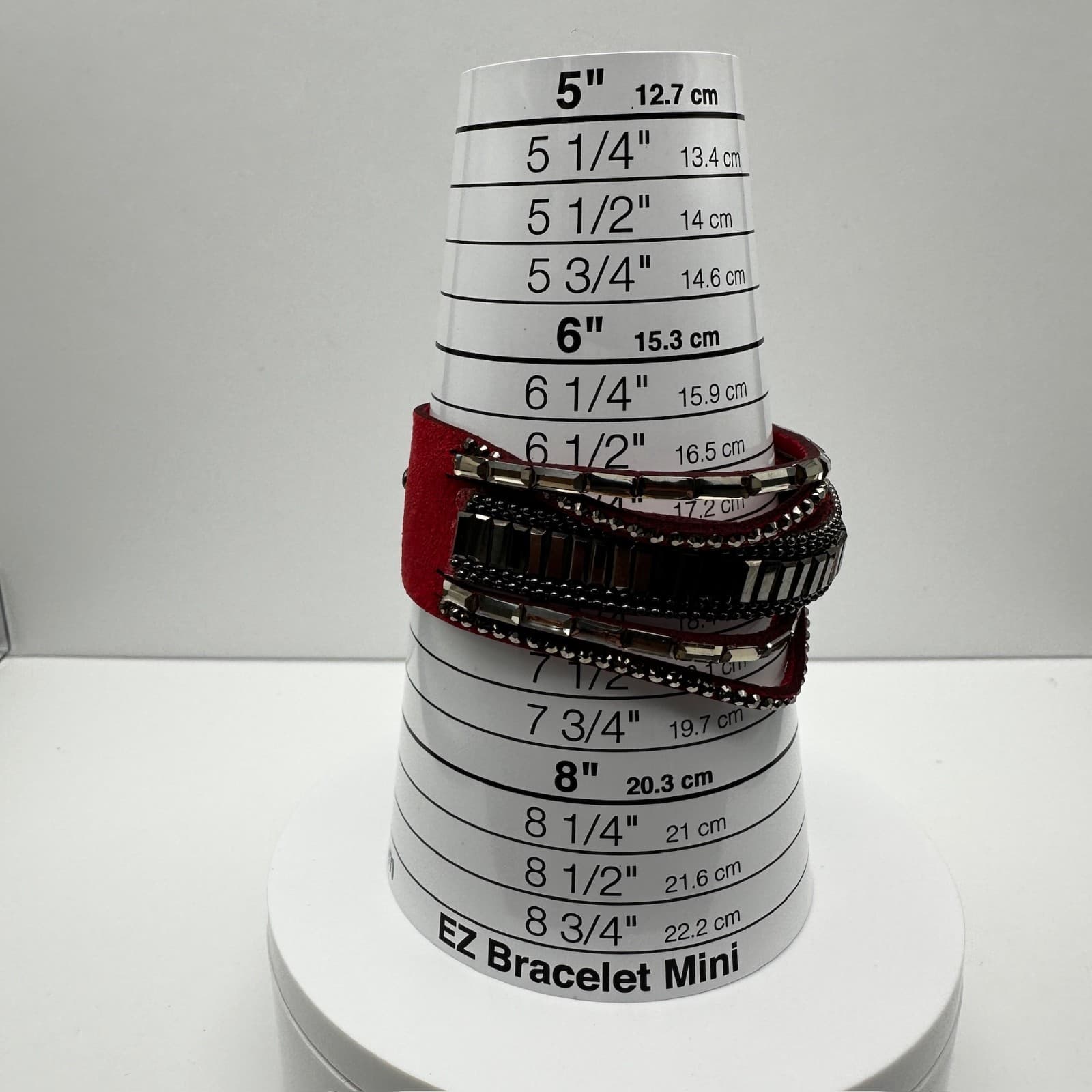 Vintage 90s Red Suede Cuff Bracelet Rhinestone Gunmetal Tone Women's Jewelry - Thumbnail 9