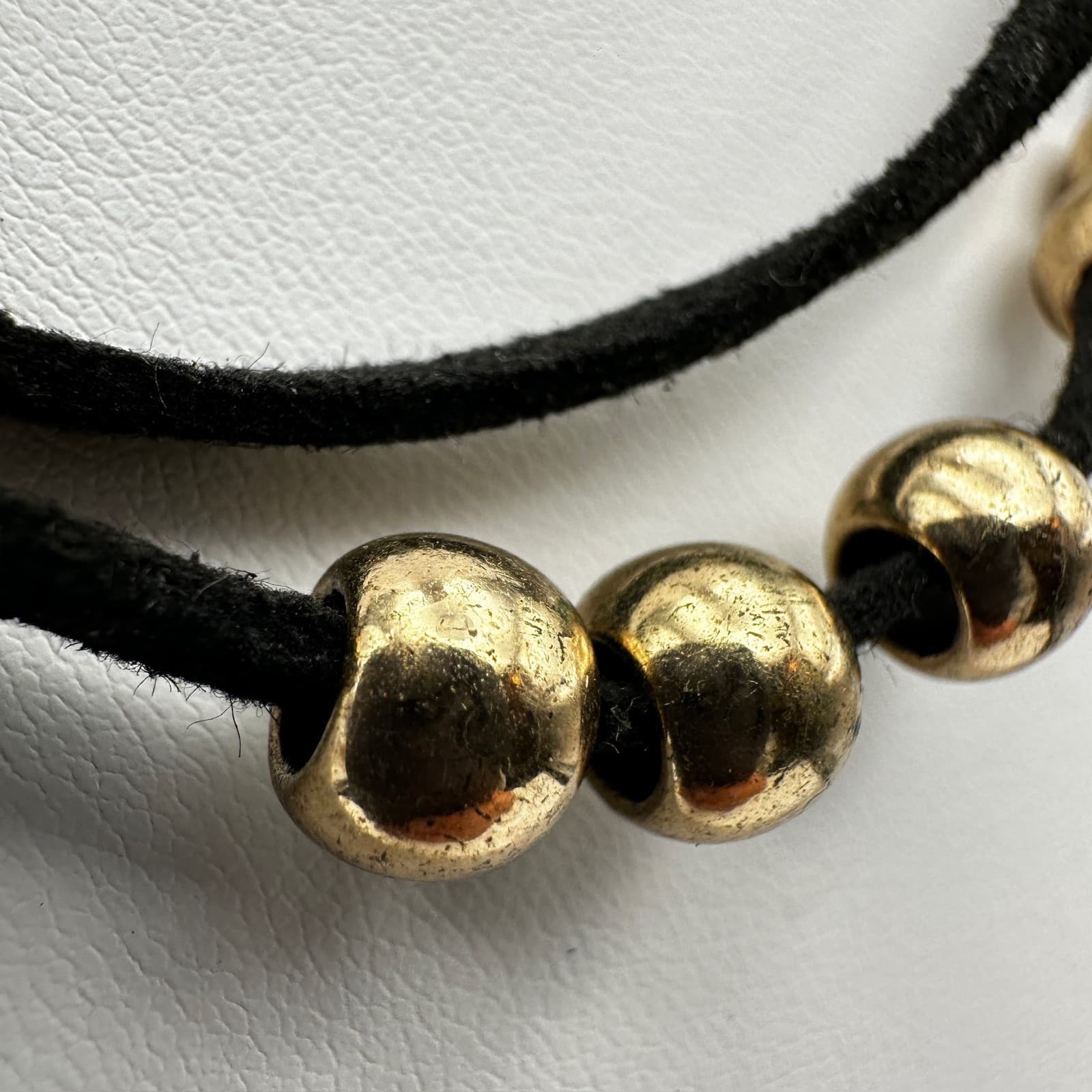 Vintage 90s Gold Tone Bead Double Cord Necklace Women's Jewelry - Thumbnail 7