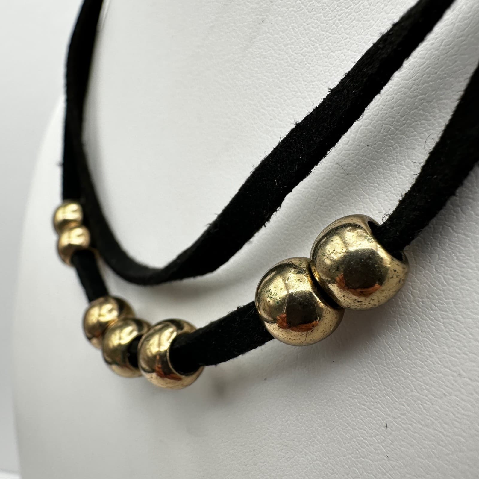Vintage 90s Gold Tone Bead Double Cord Necklace Women's Jewelry - Thumbnail 8