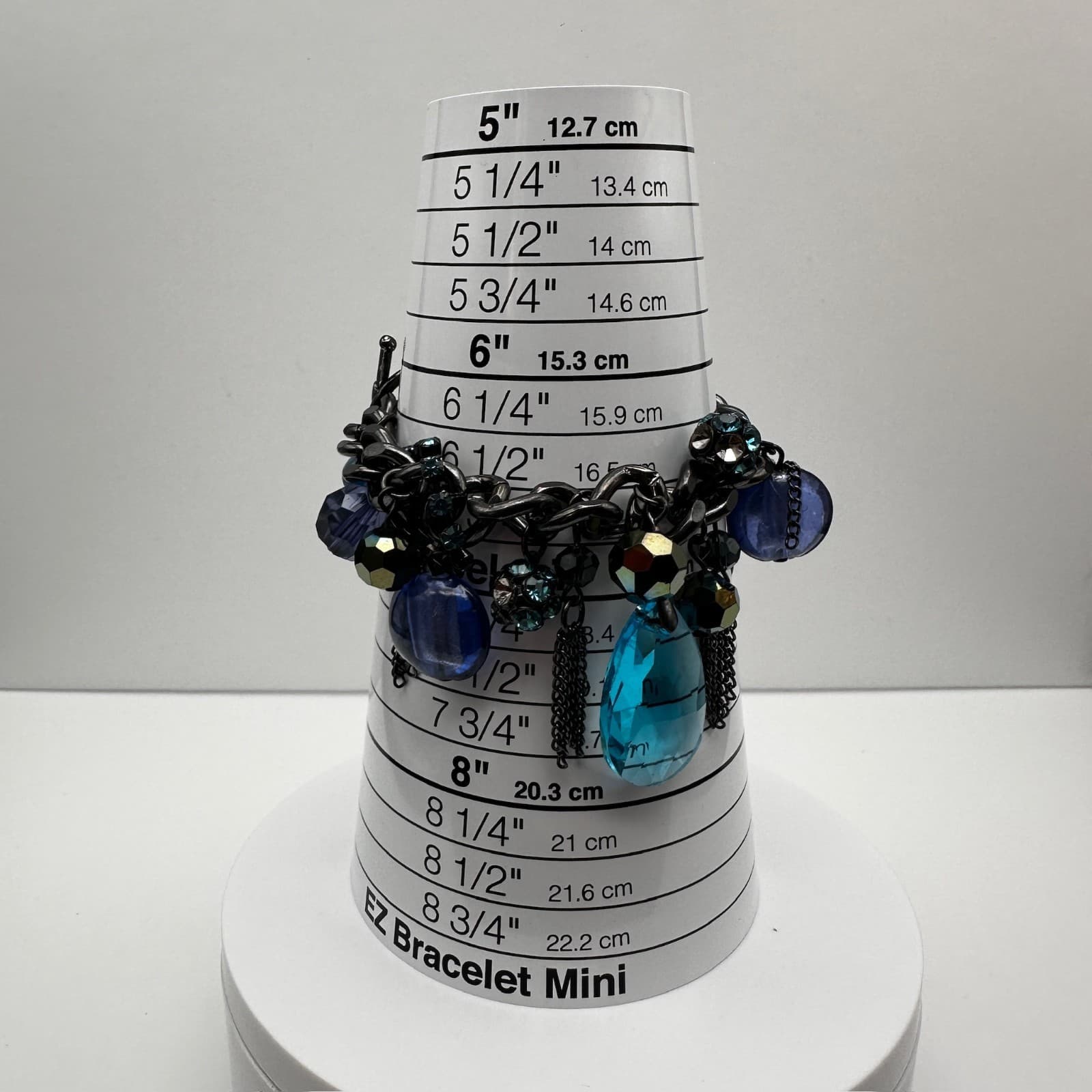 Vintage 90s Blue Crystal Charm Bracelet Silver Tone Mixed Bead Women's Jewelry - Thumbnail 16