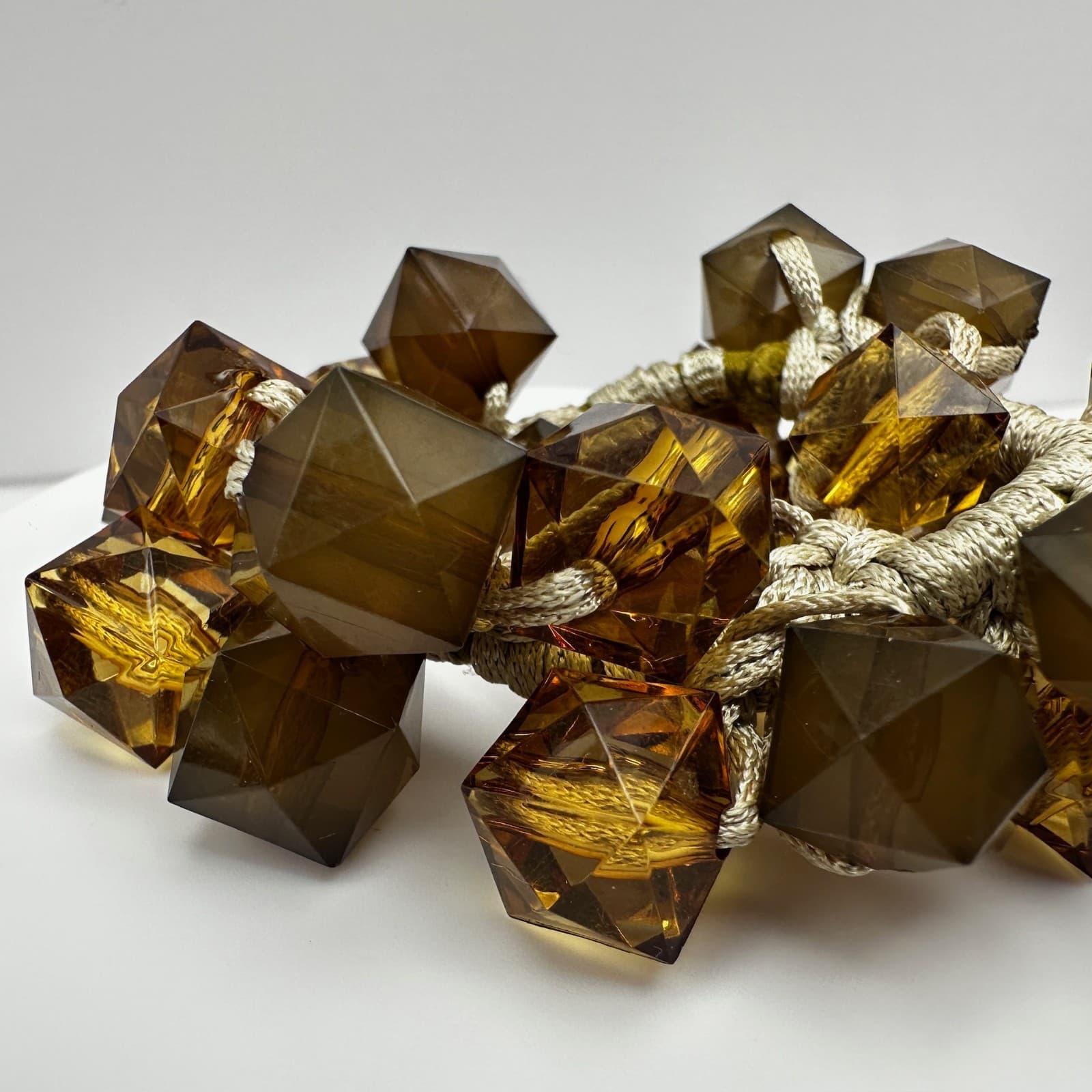 Vintage 90s Chunky Brown Geometric Bead Bracelet Amber Tone Women's Jewelry - Thumbnail 4