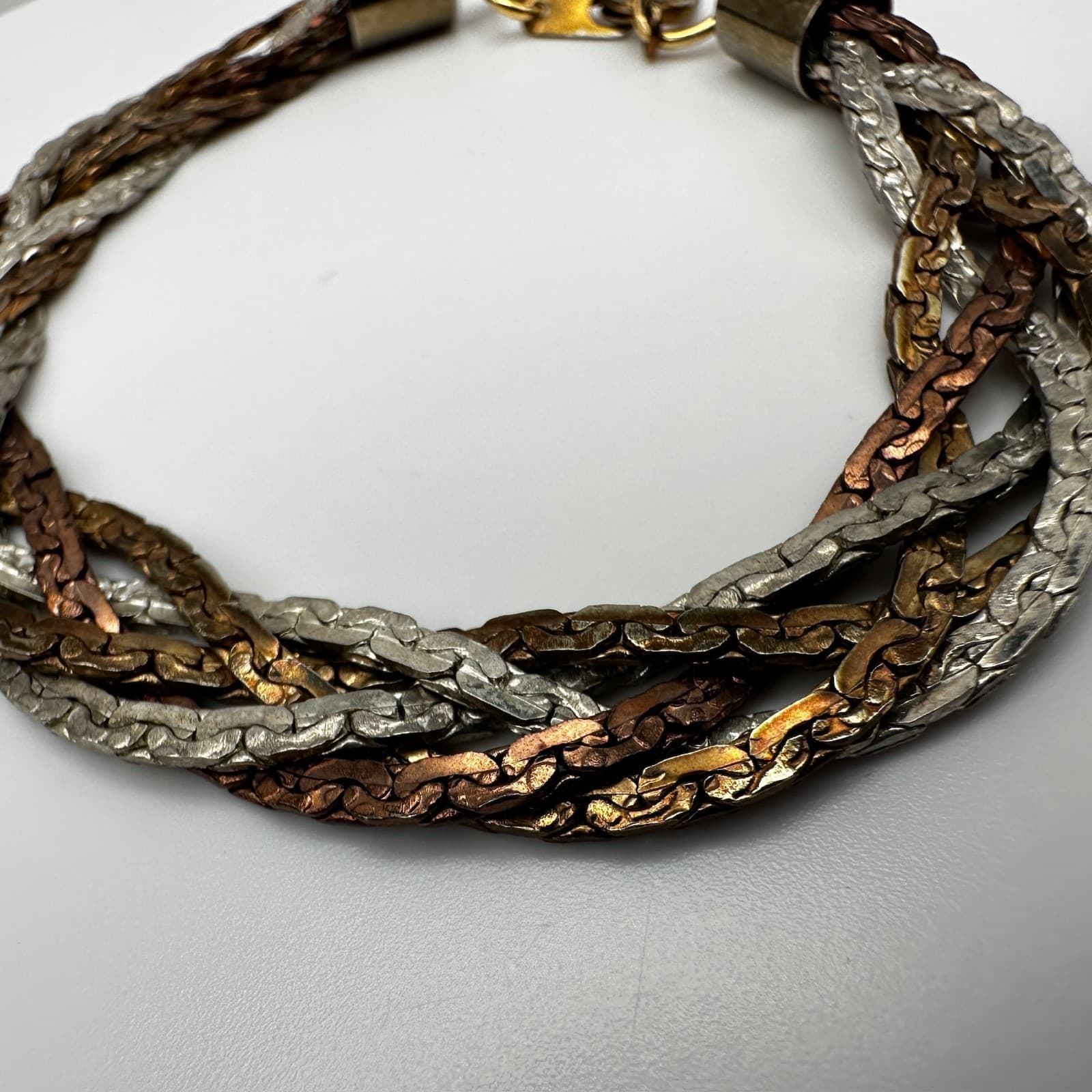 Vintage 90s Multi Strand Braided Chain Bracelet Mixed Tone Women's Jewelry - Thumbnail 9