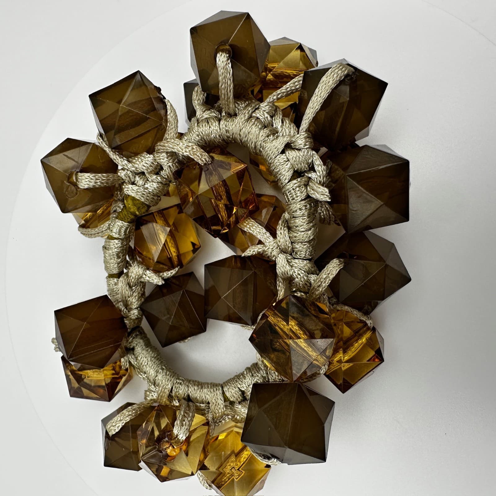 Vintage 90s Chunky Brown Geometric Bead Bracelet Amber Tone Women's Jewelry - Thumbnail 8