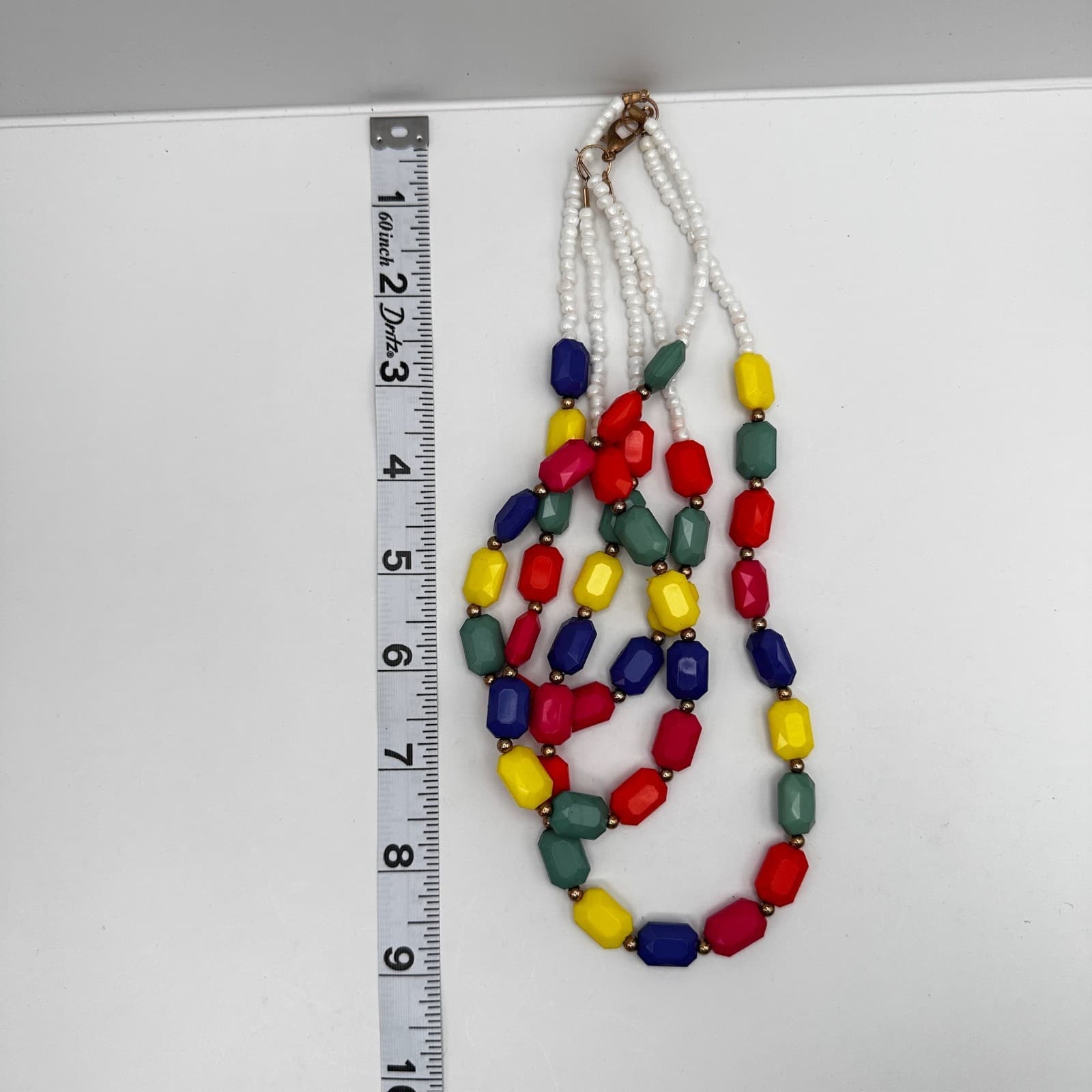 VTG 80s 90s Multicolor Geometric Resin Bead Necklace Gold Tone Women's Jewelry - Thumbnail 13