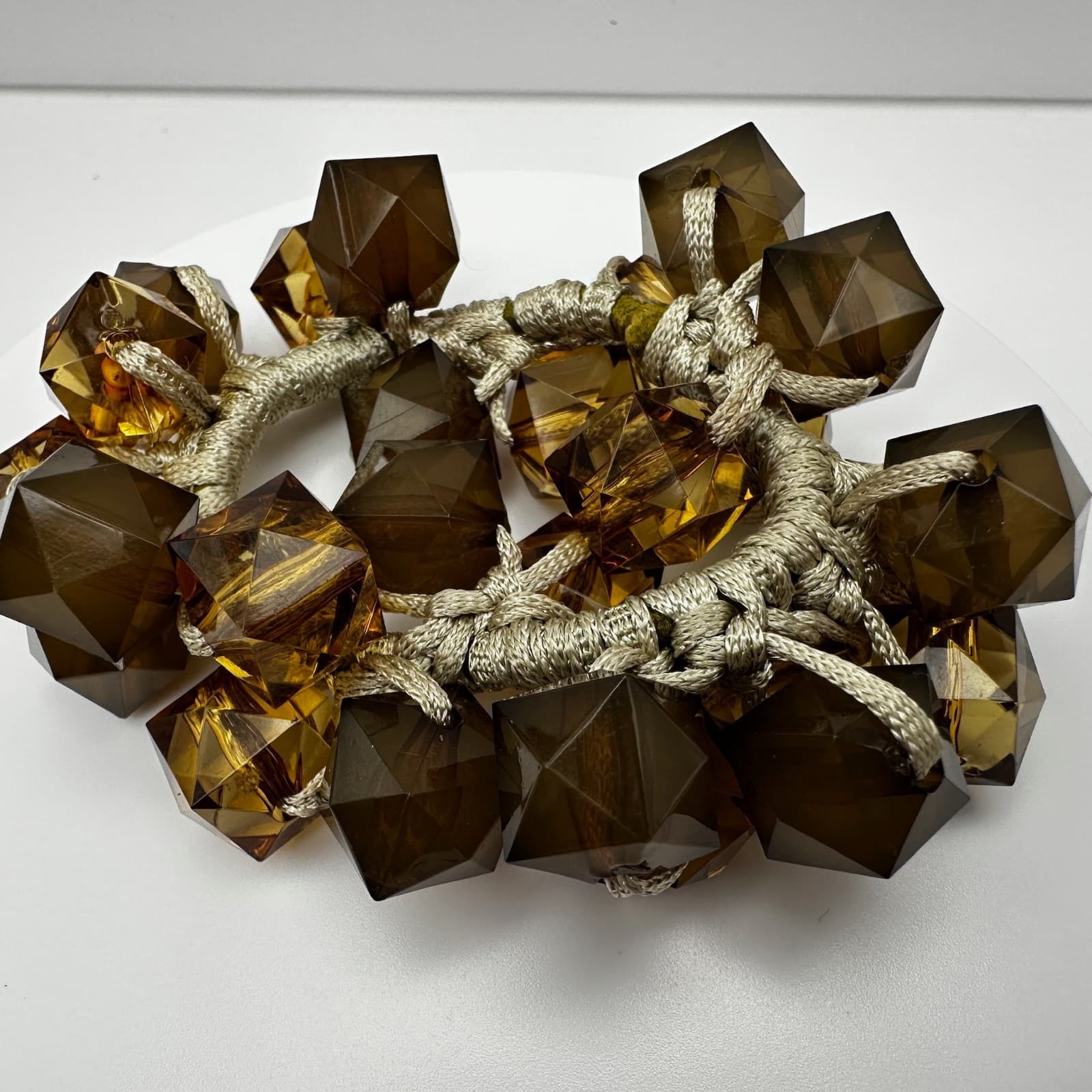 Vintage 90s Chunky Brown Geometric Bead Bracelet Amber Tone Women's Jewelry - Thumbnail 7