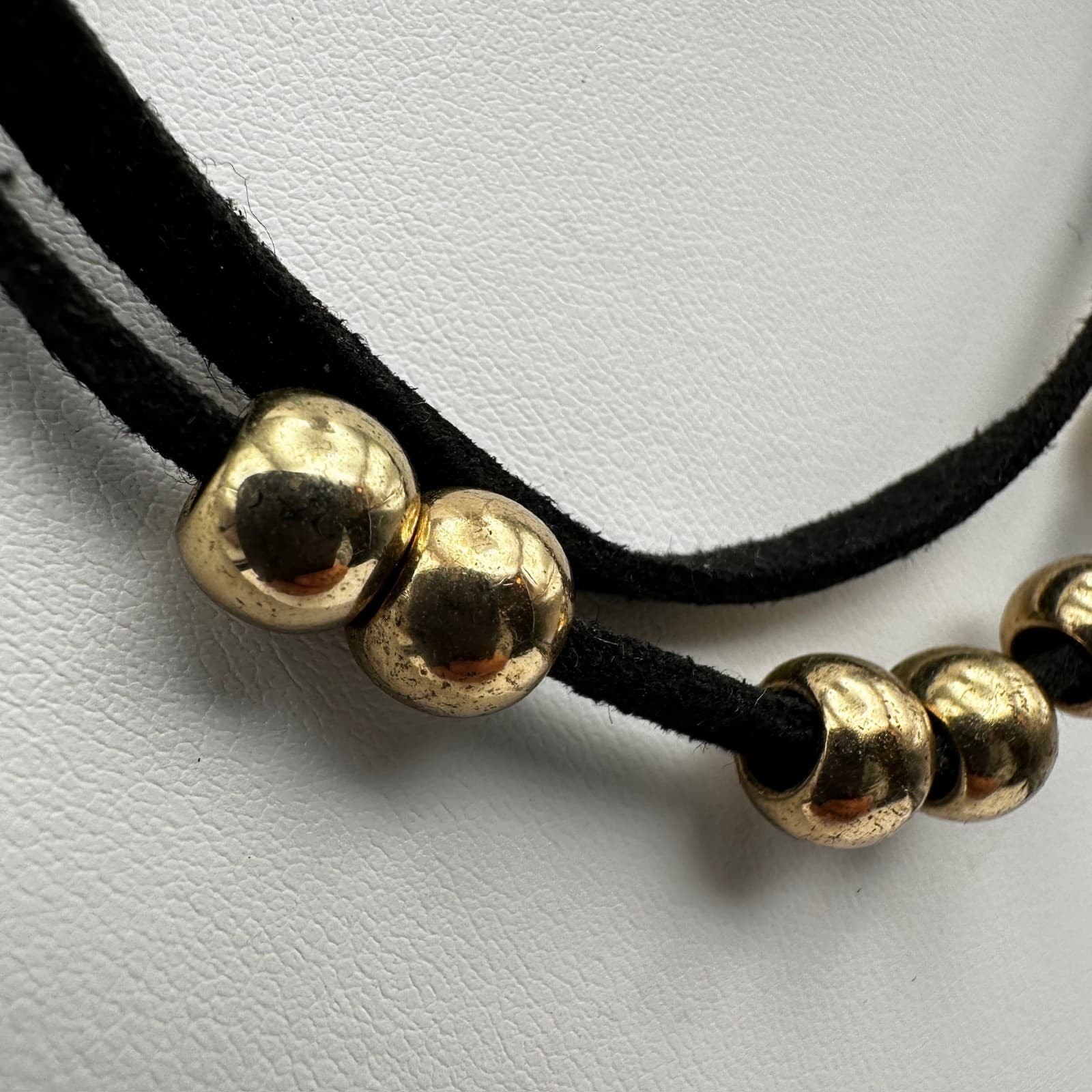 Vintage 90s Gold Tone Bead Double Cord Necklace Women's Jewelry - Thumbnail 5