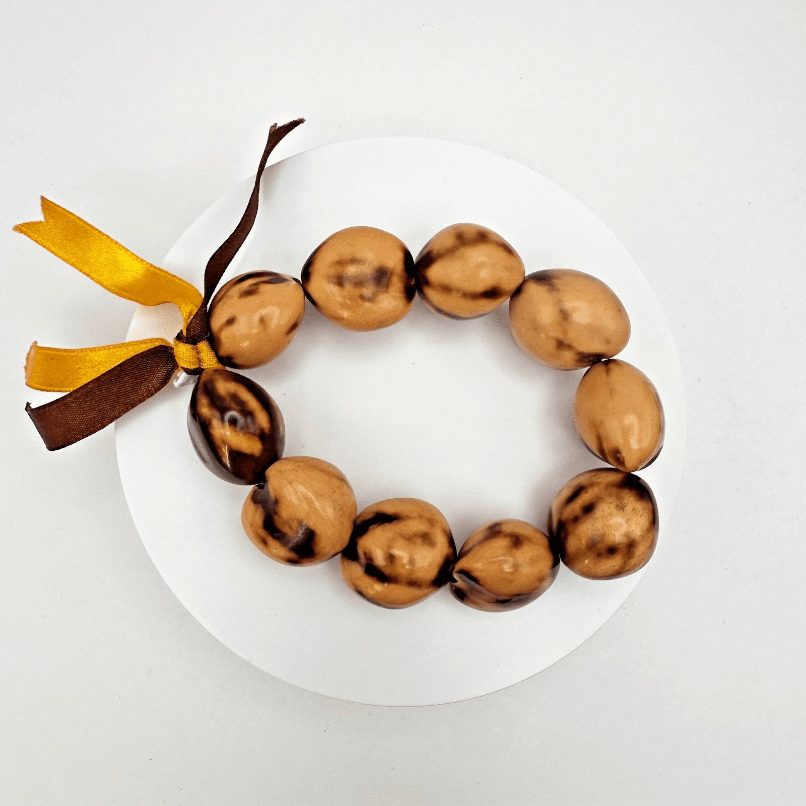 Vintage 90s Kukui Nut Brown Bracelet Hawaiian Luau Ribbon Women's Jewelry - Image 1