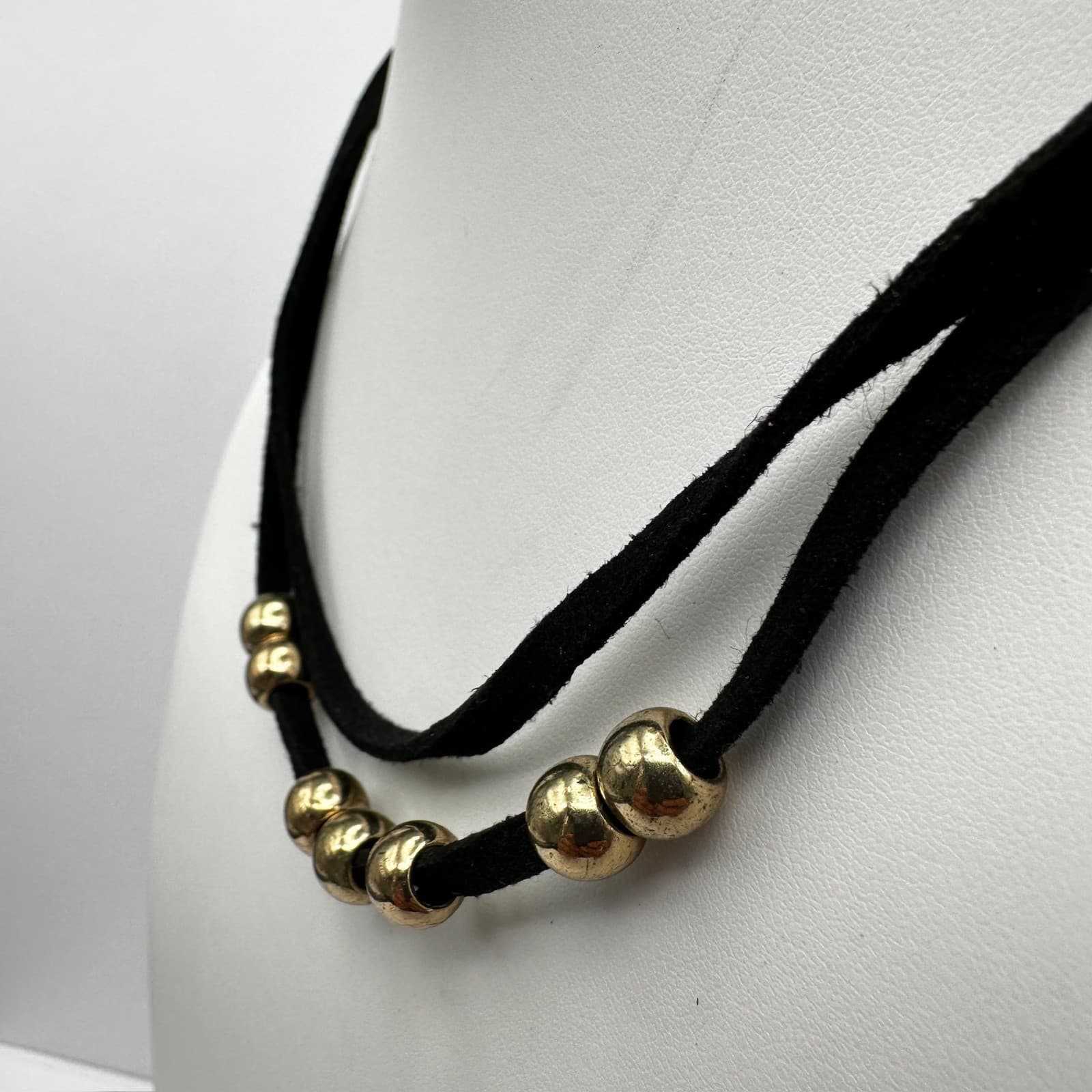 Vintage 90s Gold Tone Bead Double Cord Necklace Women's Jewelry - Thumbnail 9