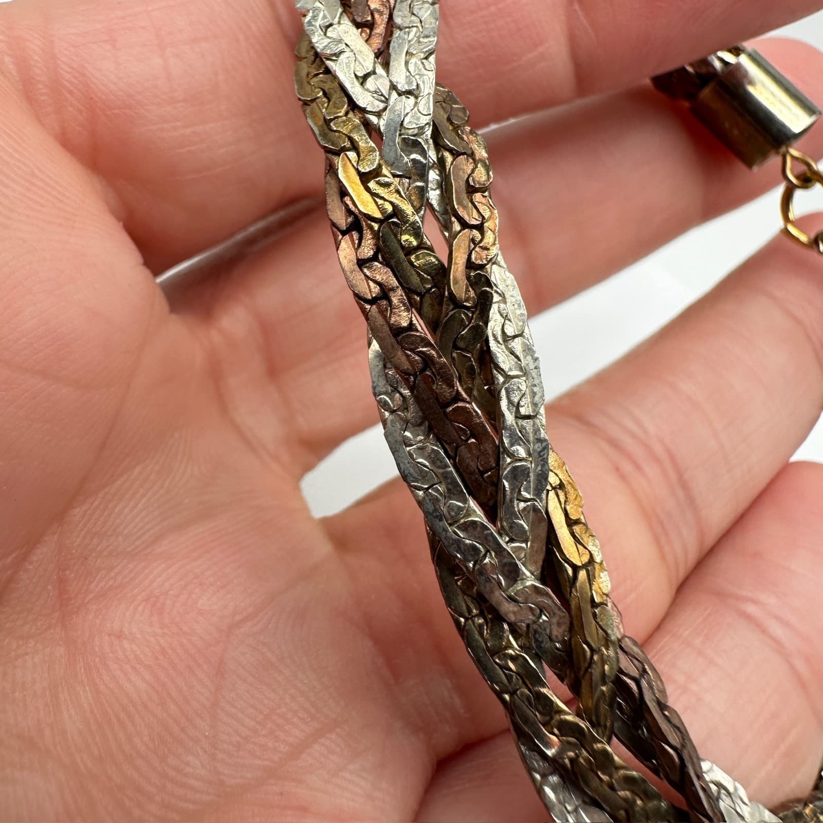 Vintage 90s Multi Strand Braided Chain Bracelet Mixed Tone Women's Jewelry - Thumbnail 13