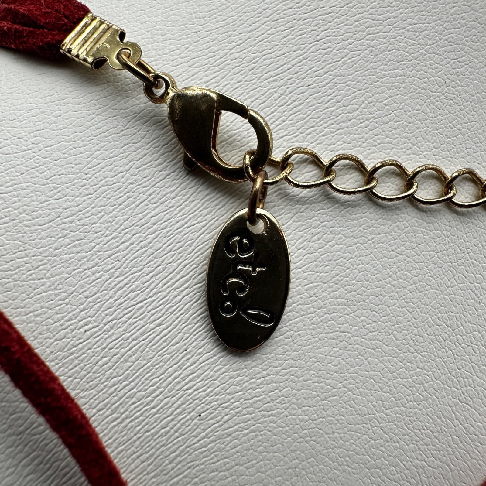 Vintage etc! 90s Red Suede Tube Bead Layered Necklace Gold Tone Women's Jewelry - Thumbnail 8